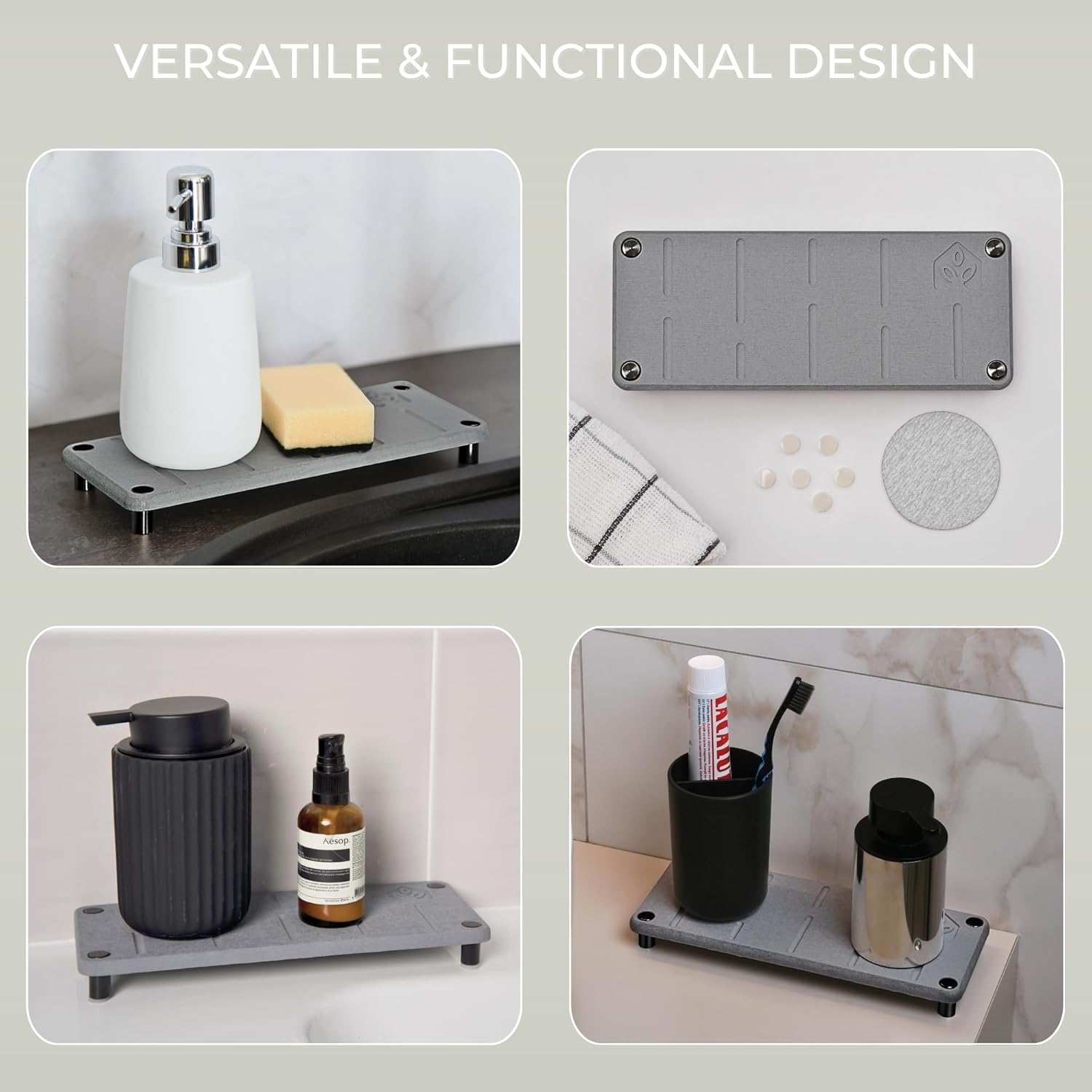 Home - Stone Sink Caddy | Fast Drying Diatomite Tray for Kitchen & Bathroom Sink Counter | Soap Dish Holder, Decor & Vanity Mat | Quick Dry Diatomaceous Earth | Design Rain | Colour Graphite image number 6