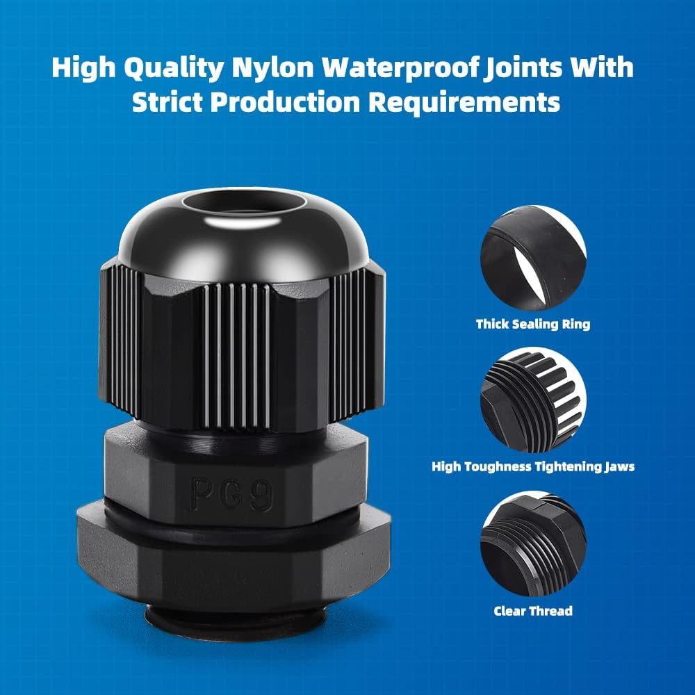 Cable Gland 20 Pack Plastic Waterproof Adjustable Connector 4-8Mm PG9 Strain Relief Cord Connectors Joints Nylon with Gaskets image number 5