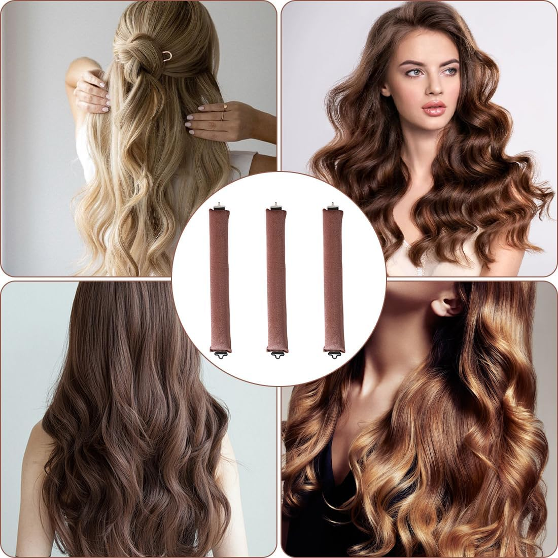 EYVRPAU 3 Pcs Curls Overnight Blowout Heatless Curls Soft Curls Curling Hair Curler Curling Rods Blow No Heat for All Hair Types (Brown) image number 5
