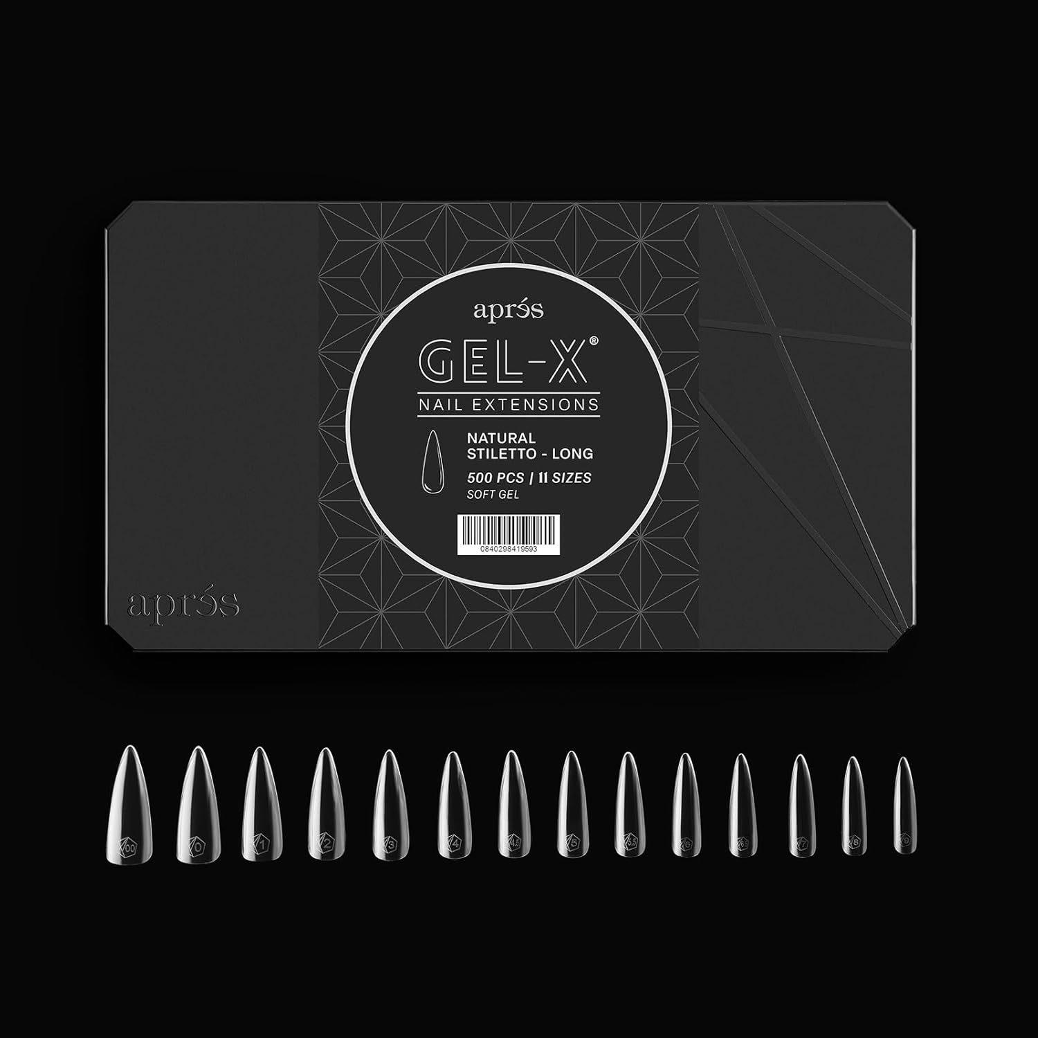APR&Eacute;S Apres Gel-X Natural Stiletto Long Tip Box | 500Pc Gel-X Tips, 11 Sizes 00-9, Premium Quality image number 1