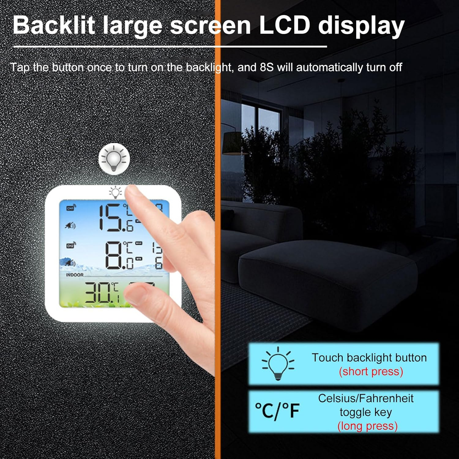 Wireless Digital Thermometer Hygrometer Large LCD Display Fridge Freezer Cold Storage Temperature Indoor Outdoor Temperature Sensor 328Ft Range