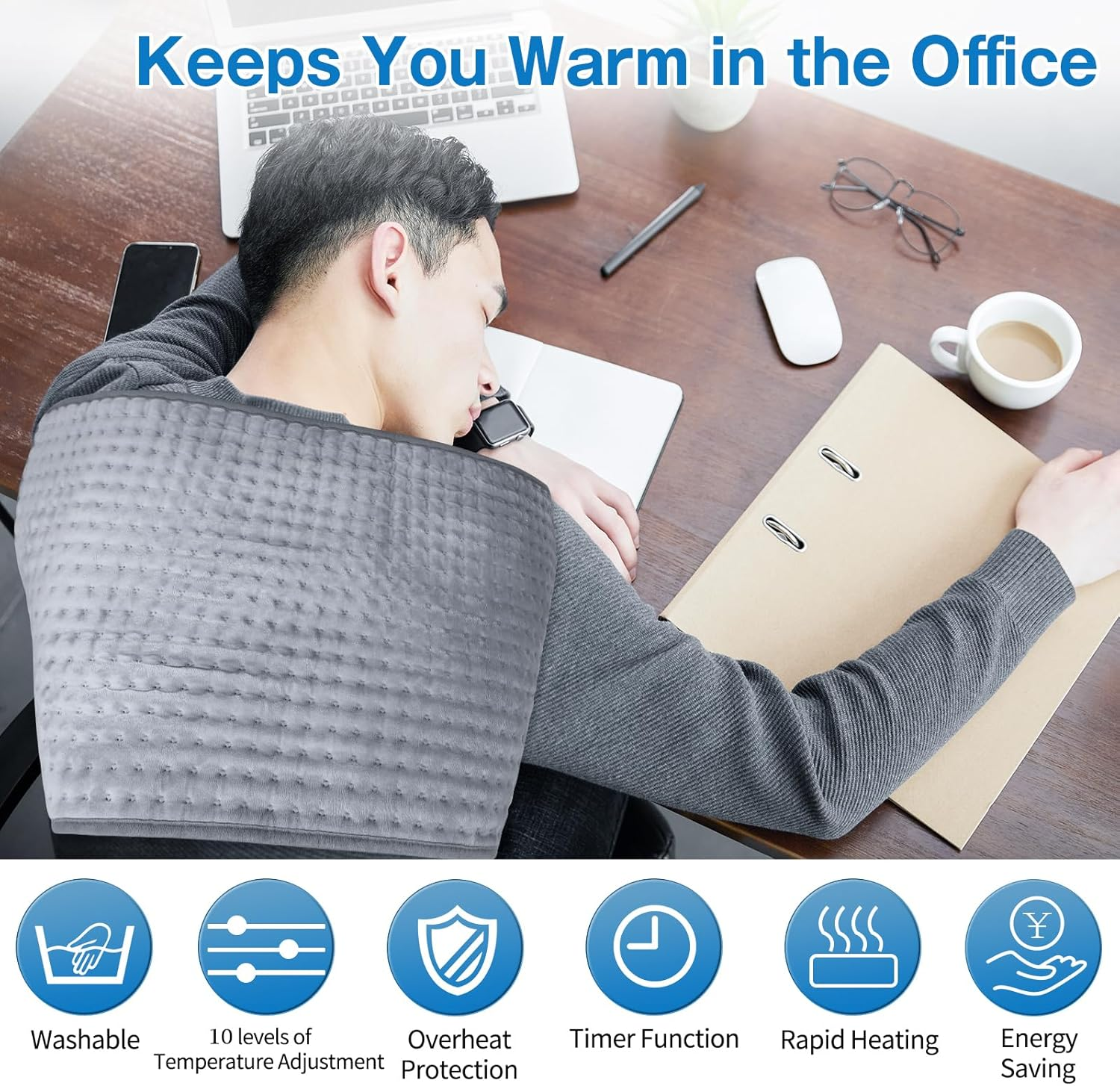 Biutee Electric Heating Pad for Back Pain Relief - 60X30Cm Large Heating Pad with 10 Temperature & 3 Timer Settings, Machine Washable Heat Pad for Lower Back, Muscle, Period Cramps (Auto Shut Off)