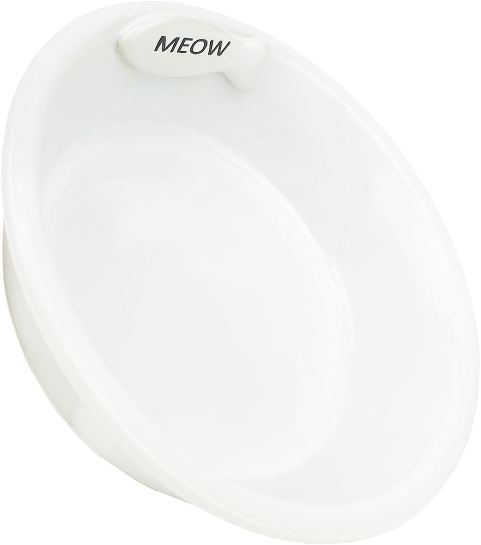 Cattitude Cat Bowl Ceramic Pottery Fish White, White - Cat Bowl, Handcrafted, Durable, Heavyweight Stability