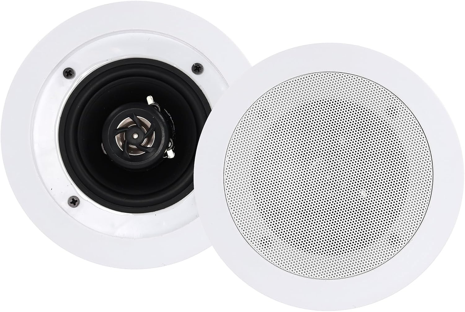 Rockville CC4T White, 4 70V In-Ceiling Speaker, Paintable Flush-Mount Grill, Swivel Tweeter, 8-Ohm Compatible, Perfect for Restaurants, Offices, and Commercial Audio