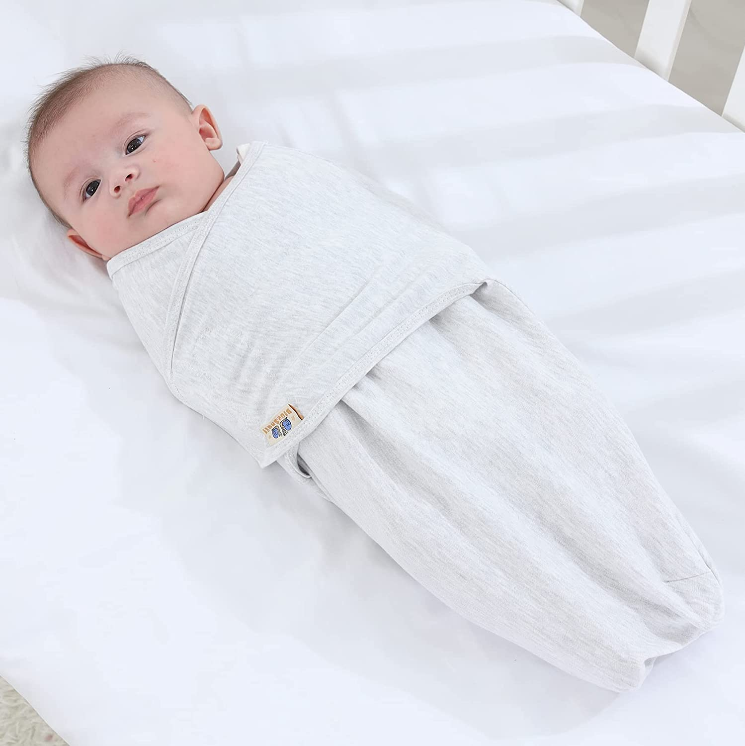 Bluesnaill Adjustable Baby Cotton Swaddle, Ultra Soft Newborn Cozy Receiving Blanket (3 Pack,0-3 Month) (Heather Grey) image number 5
