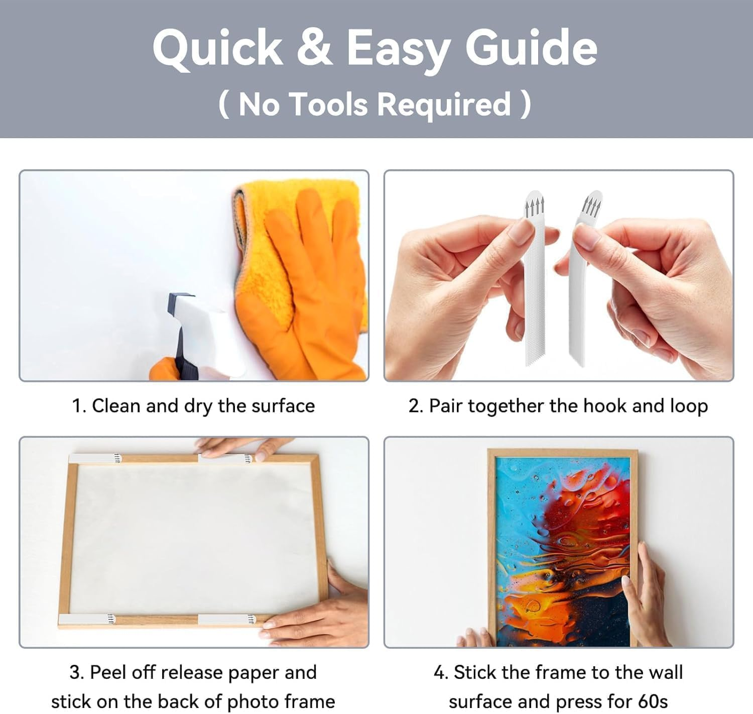 Picture Hanging Strips, Large Adhesive Hook & Loop Wall Stickers for Picture Hanging,Heavy Duty Wall Hanging Strip No Tool without Nail,Removable Damage Free Frame Hanging Strip for Home Decor (12) image number 1