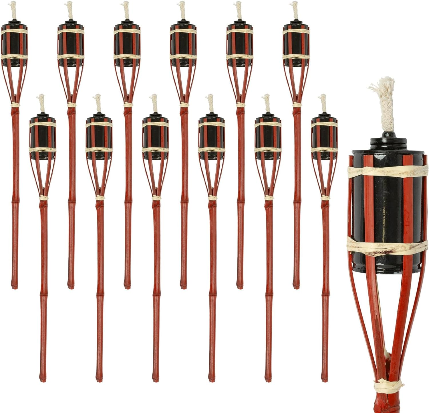Harbour Housewares Bamboo Fire Torches - 60Cm - Red - 12X Garden Lighting Traditional Tiki Torches Outdoor Paraffin Oil Lamp Candle Flame Lantern with Removable Screw Top image number 3
