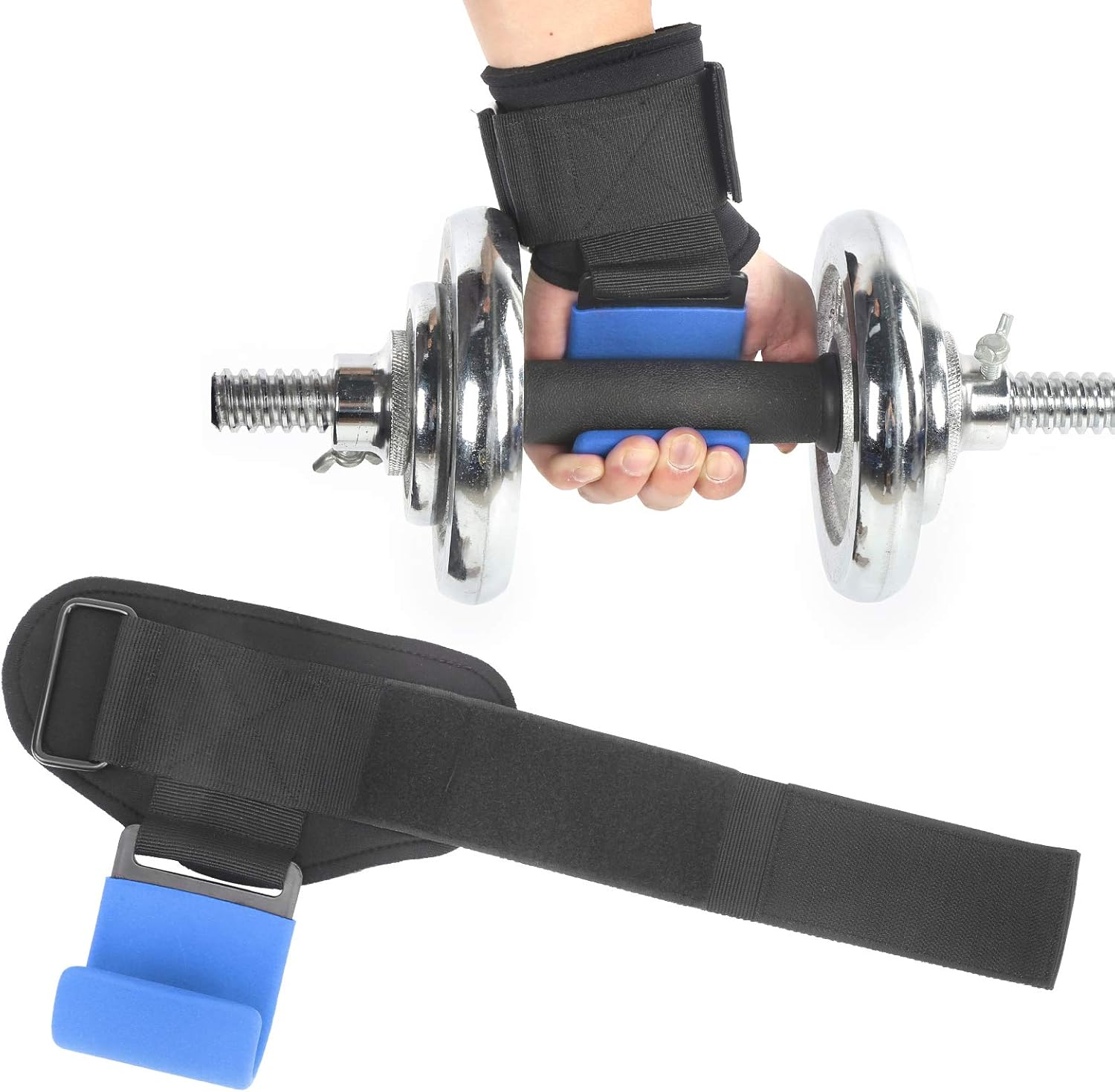 Weight Lifting Strap with Hook, Heavy Duty Wrist Straps Wrist Guard Weightlifting Support Hook Weightlifting Pull up Hook Adjustable (Blue Row Hook) image number 3