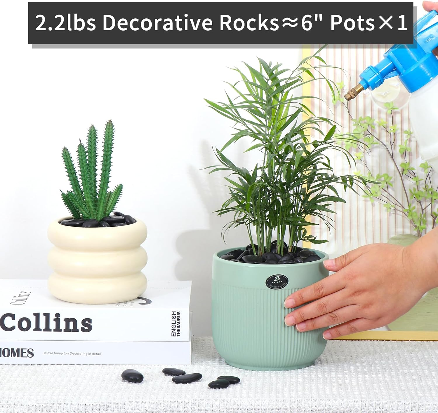 Calofulston 2.2LB Black Rock, Small River Stones Pebbles for Plants, Vases, Landscaping, Highly Polished Decorative Rocks, 1-1 3/4 Inch image number 3