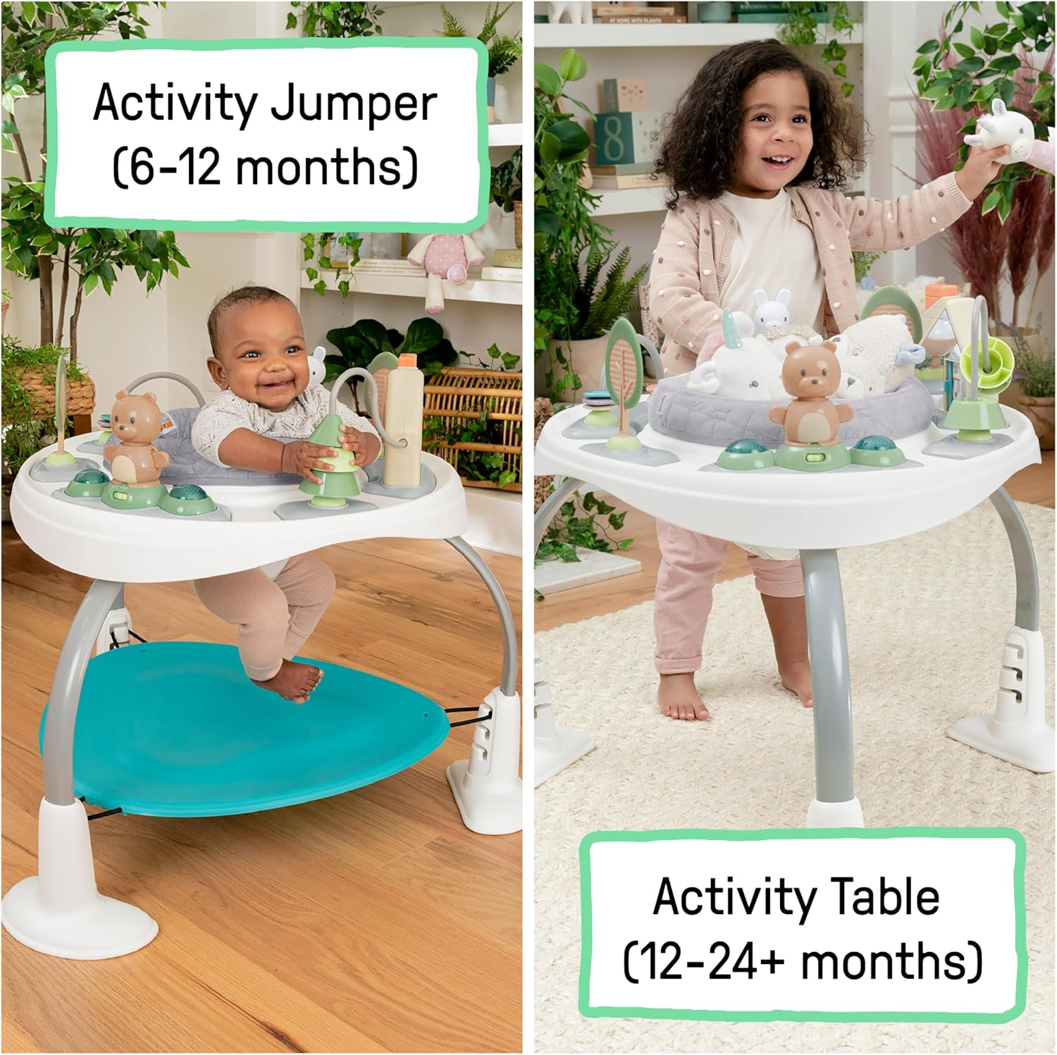 Ingenuity Spring & Sprout 2-In-1 Baby Activity Center Jumper and Table with Infant Toys - Ages 6 Months +, First Forest