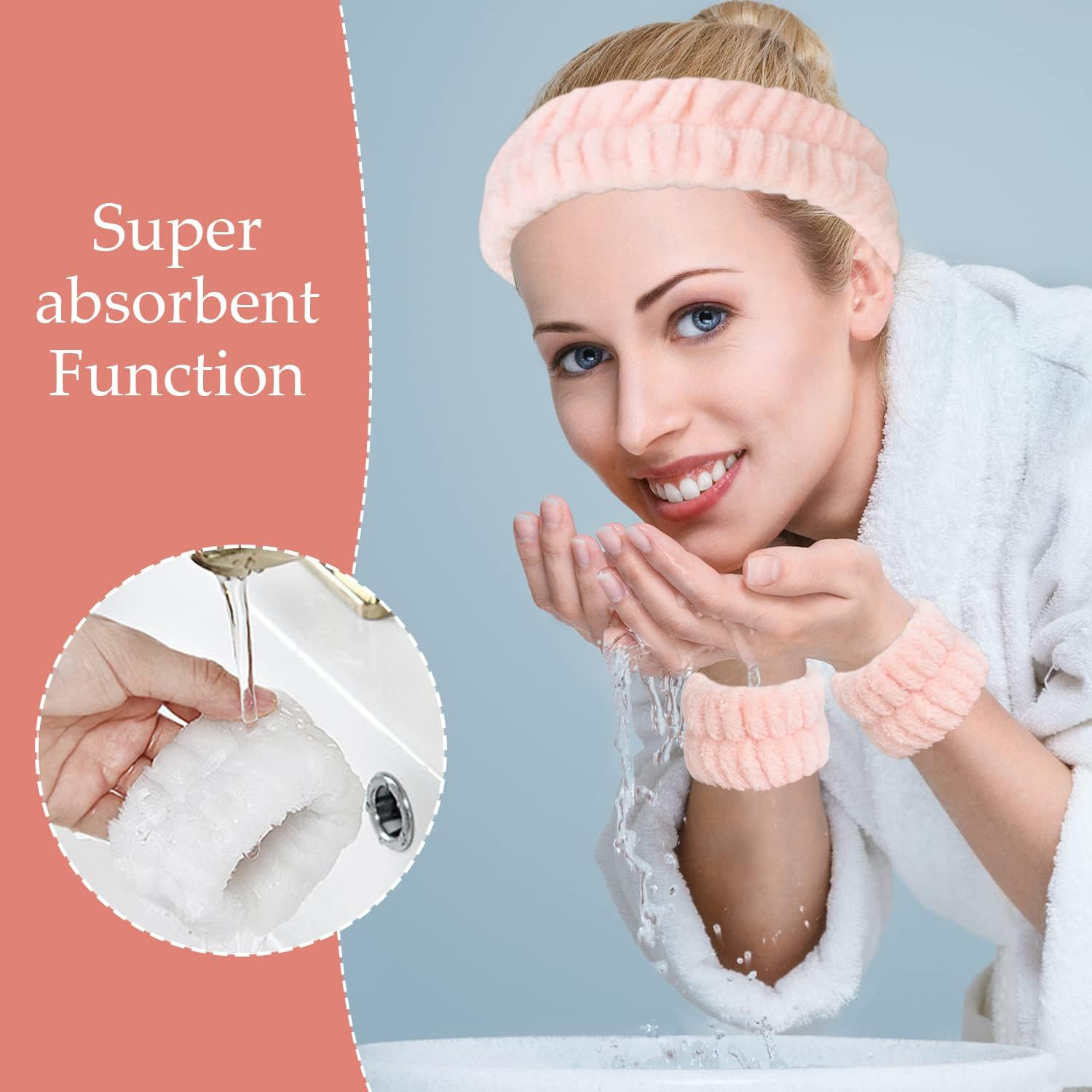 Spa Headband Wrist Washband Face Wash Set, Wristbands Hair Headband, Include 1 Microfiber Headband,2 Wrist Washband, for Women Girls,Avoid Liquid from Spilling down Your Arms (Black) image number 5