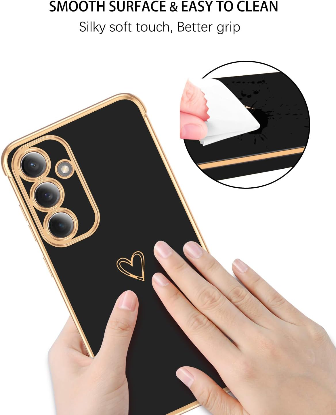 GUAGUA Case for Samsung S25 FE 5G 6.7", Cute Heart Pattern Cases Soft TPU Plating Cover for Women with Camera Protection & 4 Corners Shockproof Protection, Black