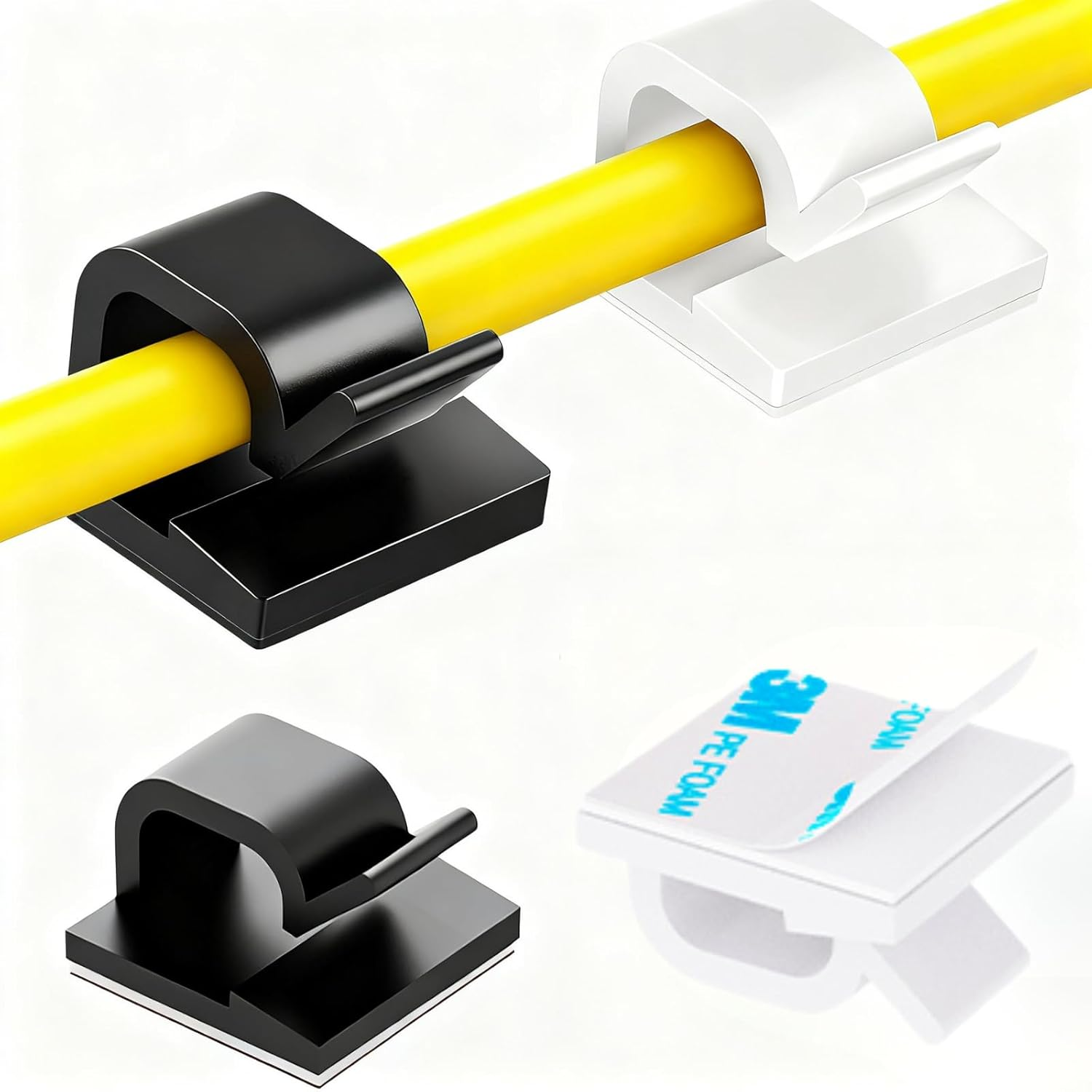 100PCS Adhesive Cable Clips (Large, White&Black), Upgraded Wall Wire Holder Cord Organizer for Cable Management under Desk, Hide Cable, Light Clips Hooks for LED, HDMI, Eetension Cord image number 4