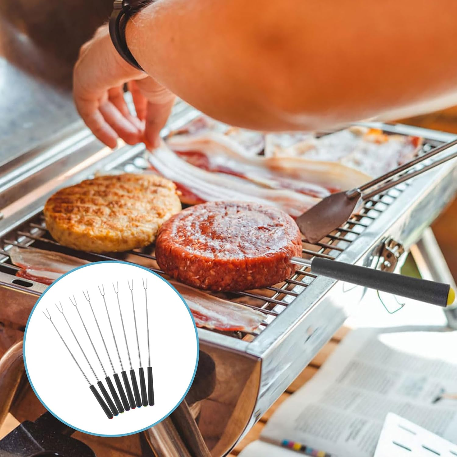 Marshmallow Roasting Sticks, Telescoping Smores Sticks for Open Fire Pit, 11.7 Inch Long Marshmallow Toasting Barbecue Forks S&rsquo;Mores Skewers for Campfire Camping Hotdog Hot Dog Bonfire Grill, 8 Pack image number 1