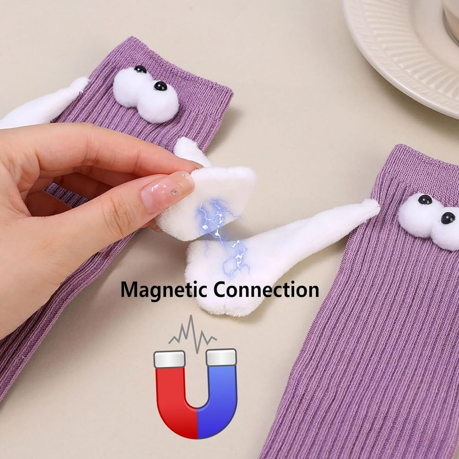 Funny Best Friend Magnetic Hand Hold Sock Couple Buddy Adult Sister Bestie Magnet Weird Match His Her Eye Arm Hug Gag Hilarious Novelty 3D Eyeball Sock Boyfriend Women Men Friendship Silly Fun Gift image number 3