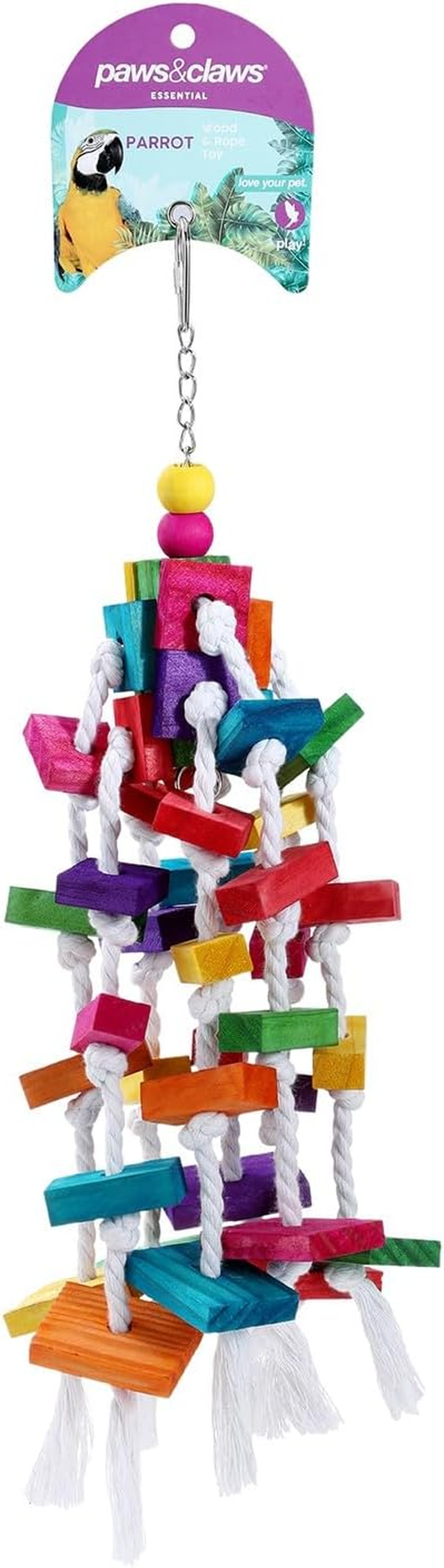 Paws & Claws Parrot Wood + Rope Toy, Large, 40 X 15 Cm Size