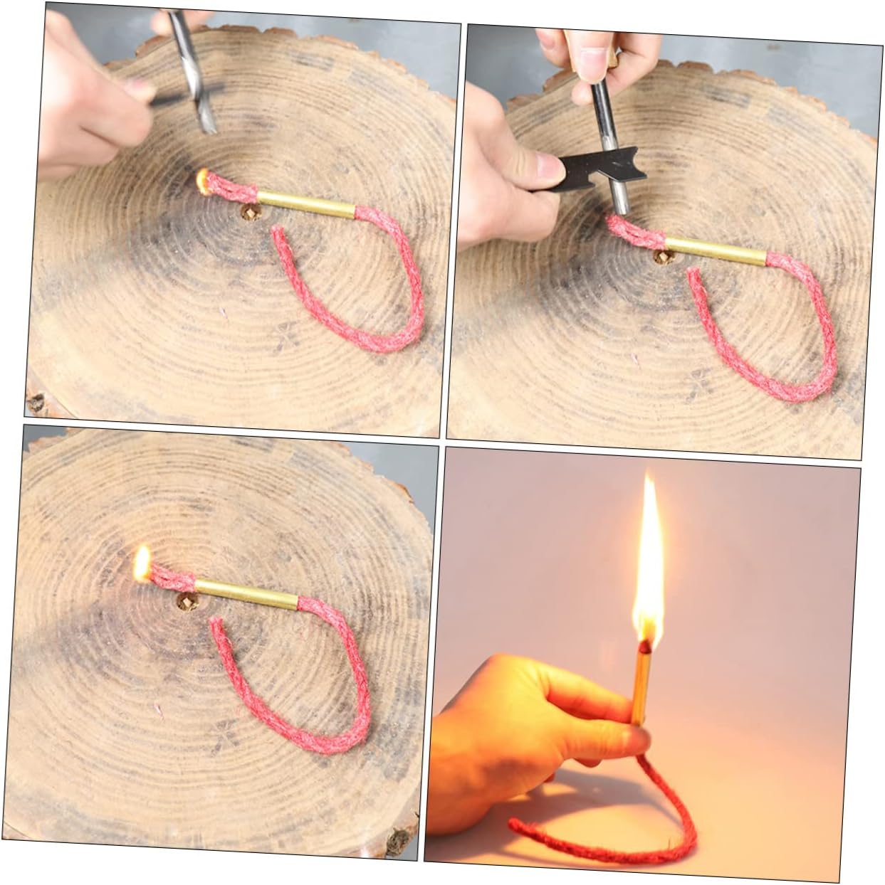 Outdoor Waxed Fire Rope with Aluminum Sleeve 3Pcs, Camping Emergency Fire Starter Wick Cord for Hiking and BBQ Survival image number 4