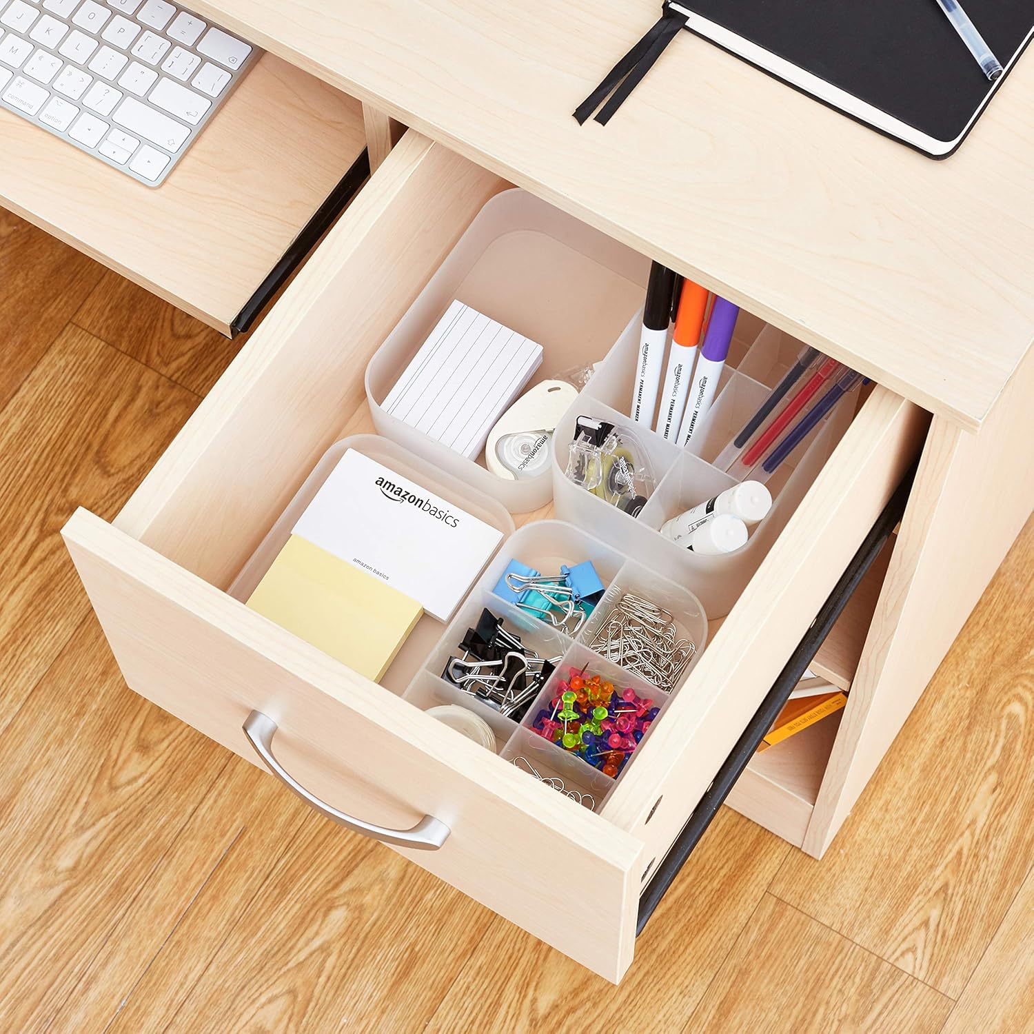 Amazon Basics Stackable Desk Drawer Organization Set, Frosted - 4 Pack image number 4