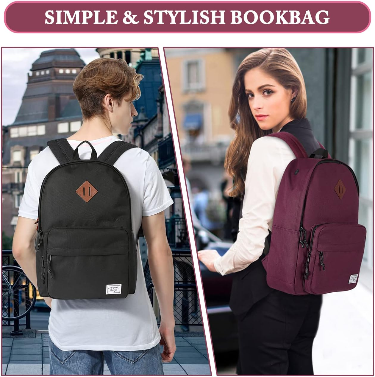 KASQO School Backpack, Lightweight Water Resistant Backpack for Men Women Classic Daypack Kids Bookbag Travel Rucksack Bag for Teens College, Camping, Work - Black image number 3