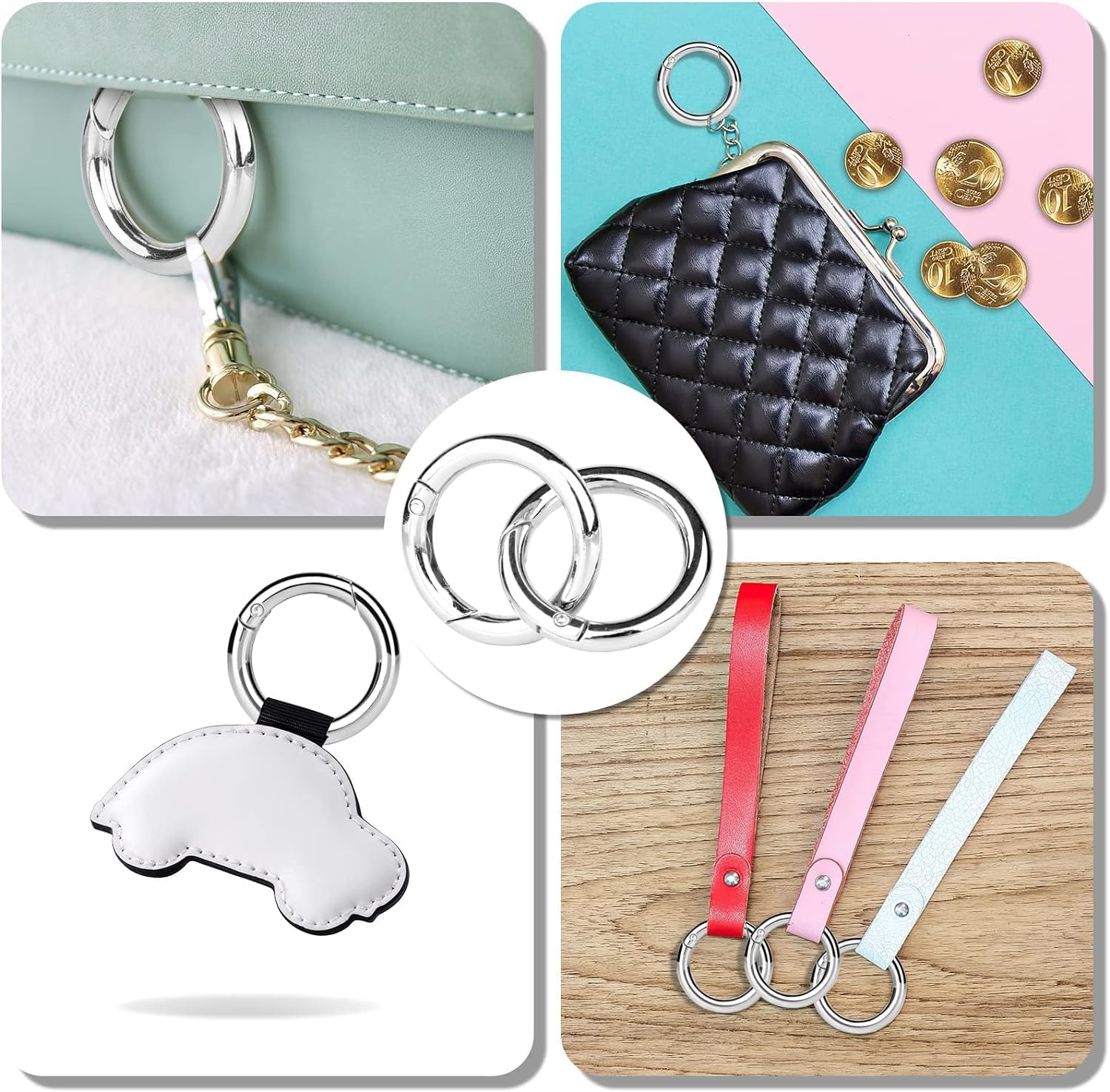 30Pcs Metal Spring O Rings round Carabiner Keyring, Betterjonny 28Mm Spring Keyrings Buckle Snap Clip Trigger for Keychain Bags Purse Craft DIY Accessories(3 Colors)