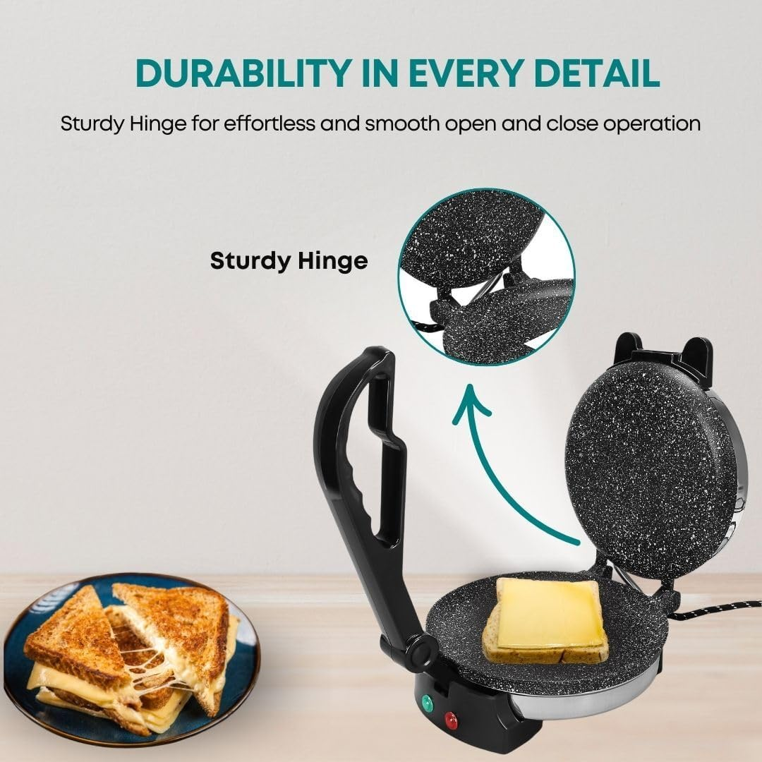 Libra Roti Maker Machine - Electric Tortilla Press with Non-Stick 215 Mm Plates and Durable Handle, Auto Temperature Control Chapati Maker Machine with Indicator Lights with 220 VAC Type I Plug image number 1