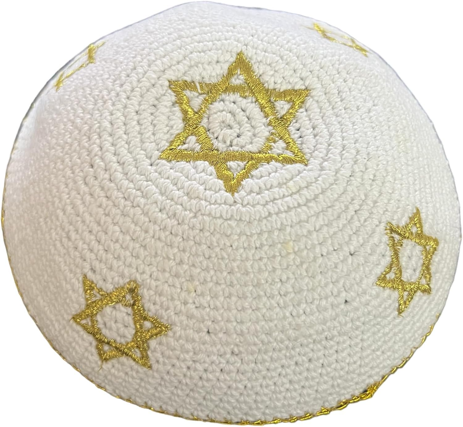 Star of David White W/Gold Magen David Men'S Boy'S Kippah, White, Medium