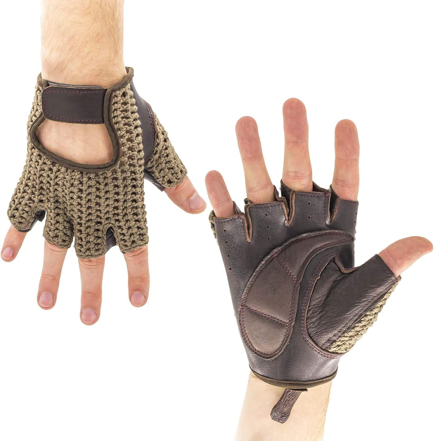 Adapter Universe Driver'S Gloves Retro Vintage Leather Fingerless Driving Gloves Bicycle - Black image number 5
