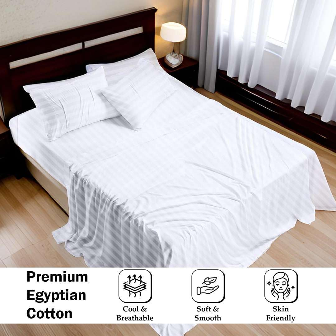 Ready to Rest 100% Egyptian Cotton Split Queen Sheets Sets for Adjustable Bed 5 Piece, Fits Mattress Upto 16" Deep, Hotel Luxury, Ultra Soft, Cooling Bed Sheets, White Stripe image number 3