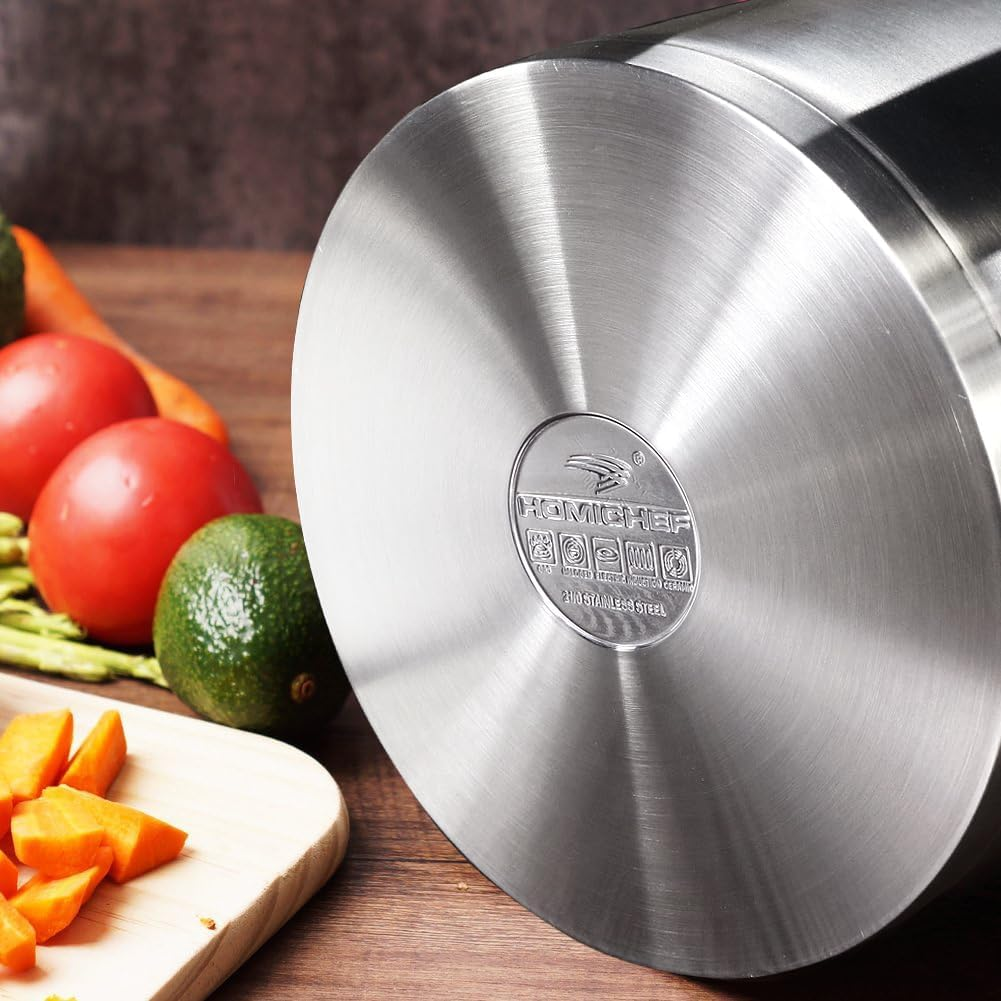 HOMI Chef Matte Polished Nickel Free Stainless Steel 3.2L Stock Pot with Lid (No Toxic Non Stick Coating, 20 CM Straight Sided) - Small 3.2L Pot with Lid