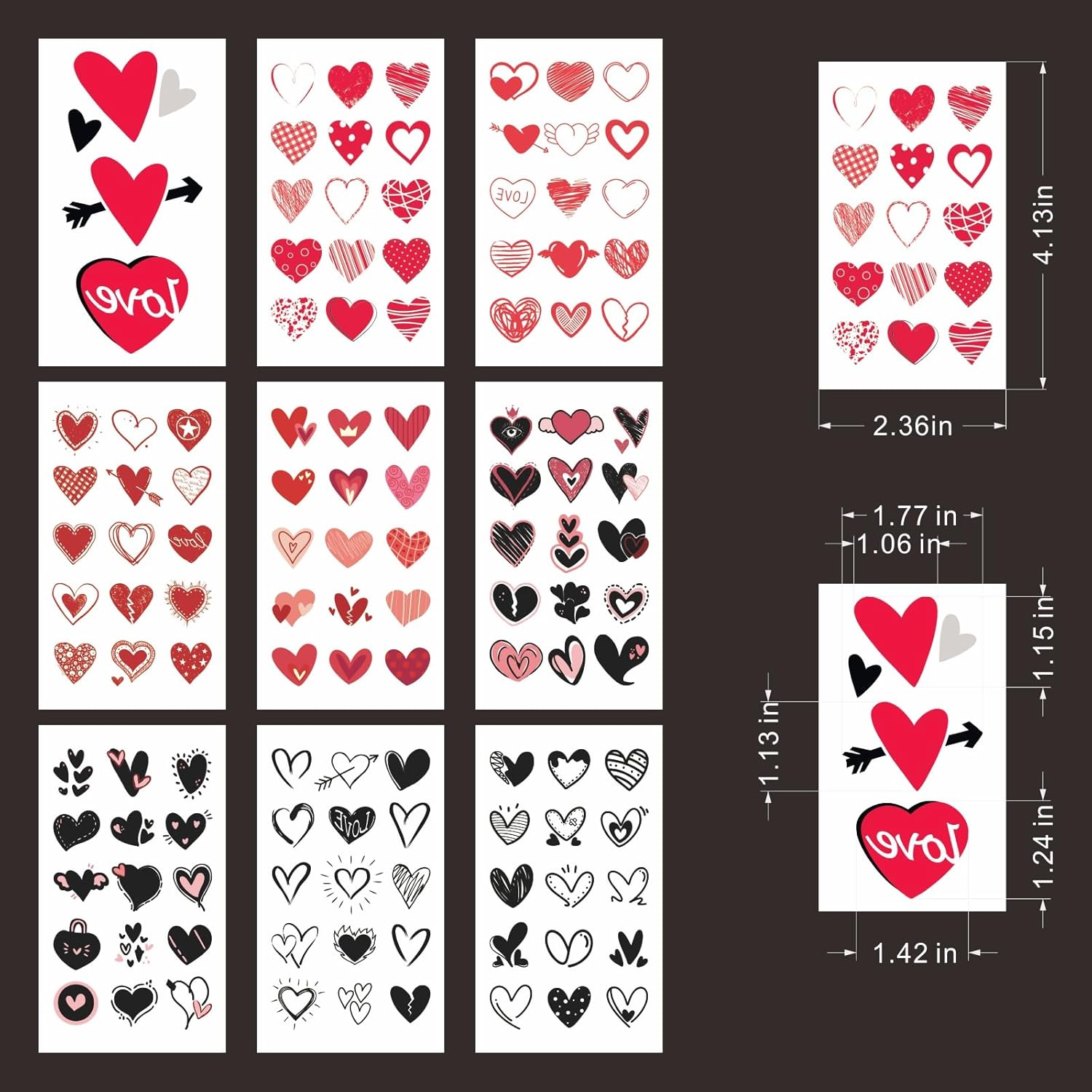 Womaha 9 Temporary Valentine'S Day Tattoos for Women Girls Small Heart-Shaped Tattoo Face Stickers