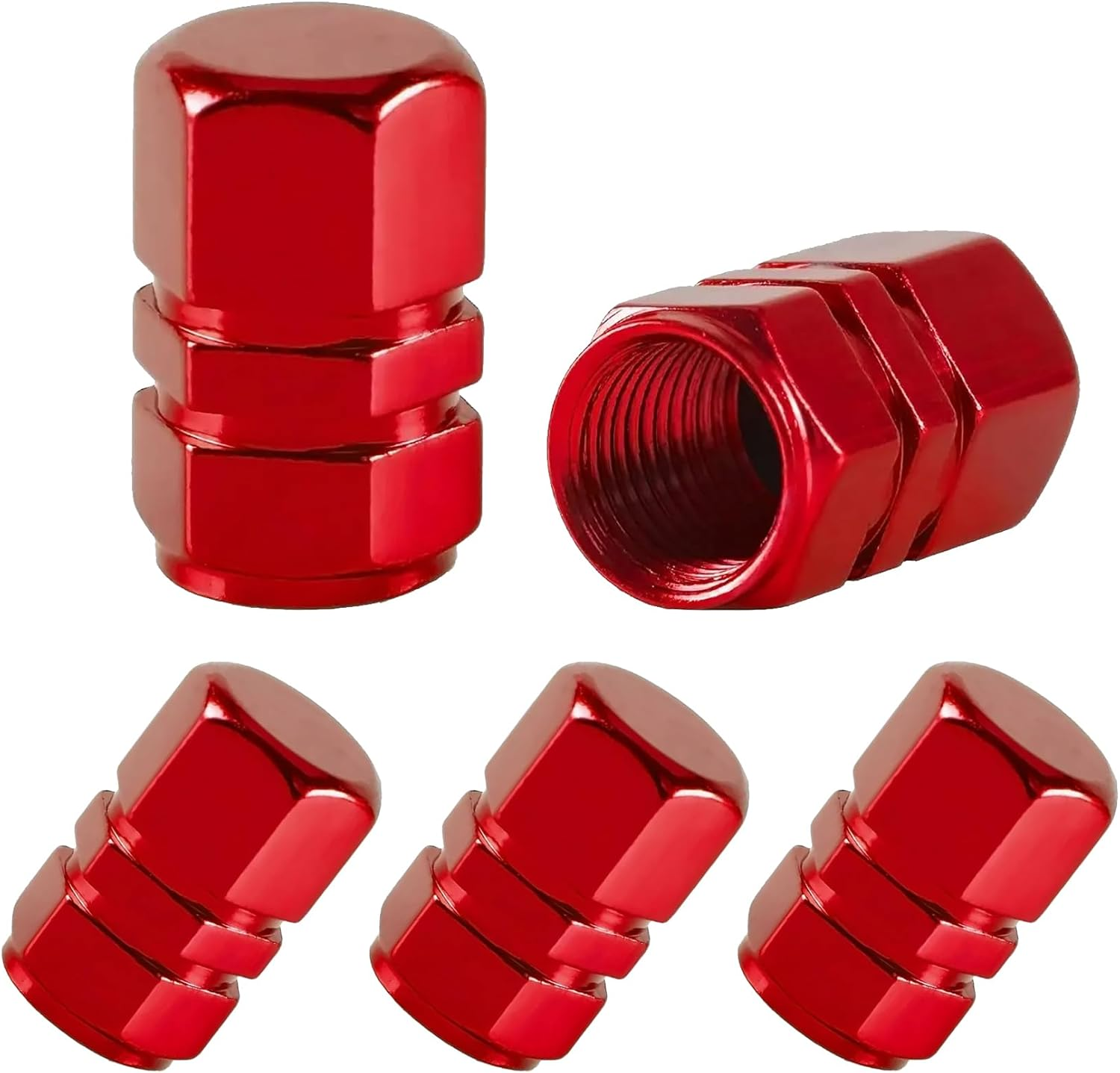 WALWAL Metal Tire Valve Caps, 5Pcs Hexagon-Shaped Aluminium Stem Covers, Universal Fit for Cars, Suvs, Bikes, and Motorcycles &ndash; Enhanced Seal & Easy Install(Red) image number 4