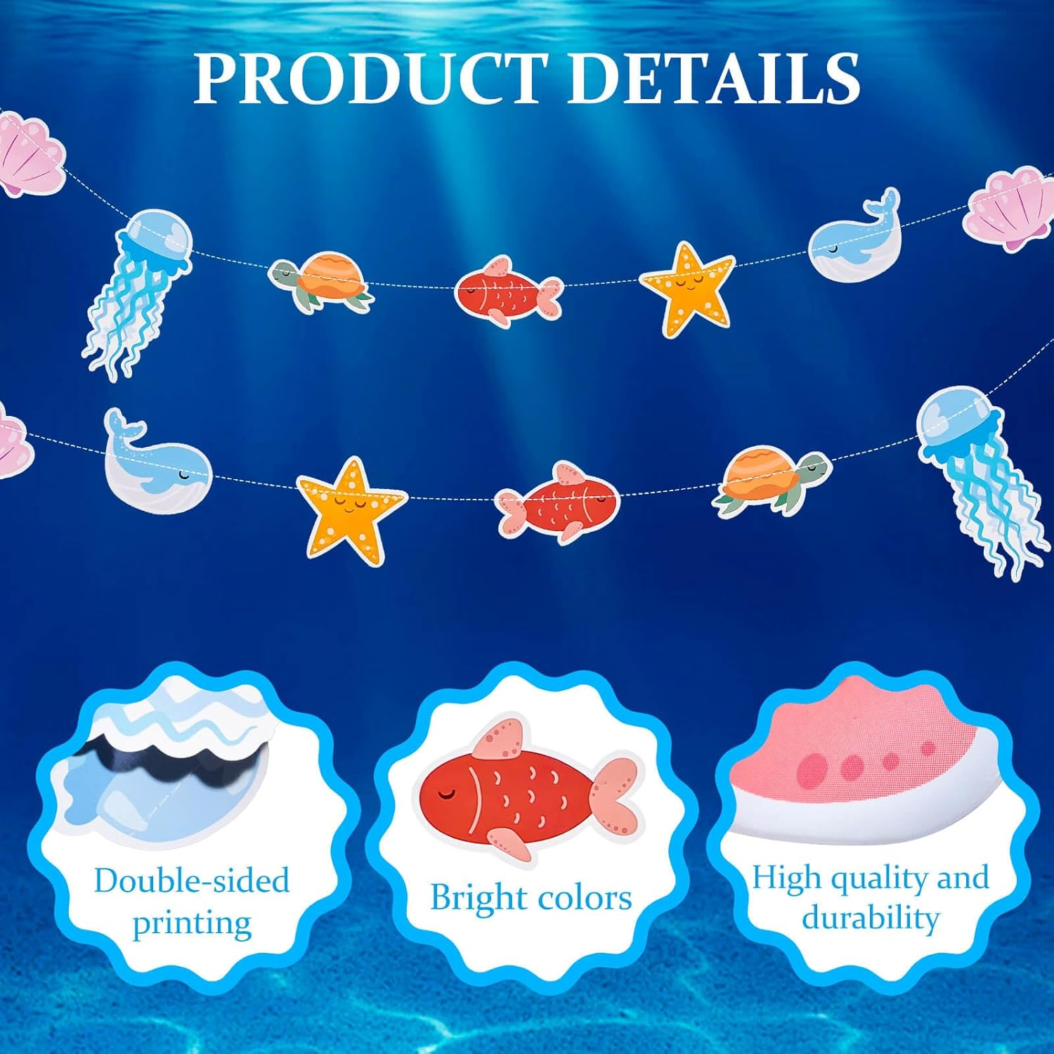Dayker under the Sea Banner, Ocean Animals Garland, Premium Paper Ocean Theme Party Decoration for Girls Boys Birthday Celebrations, Baby Shower, Room Decor image number 3