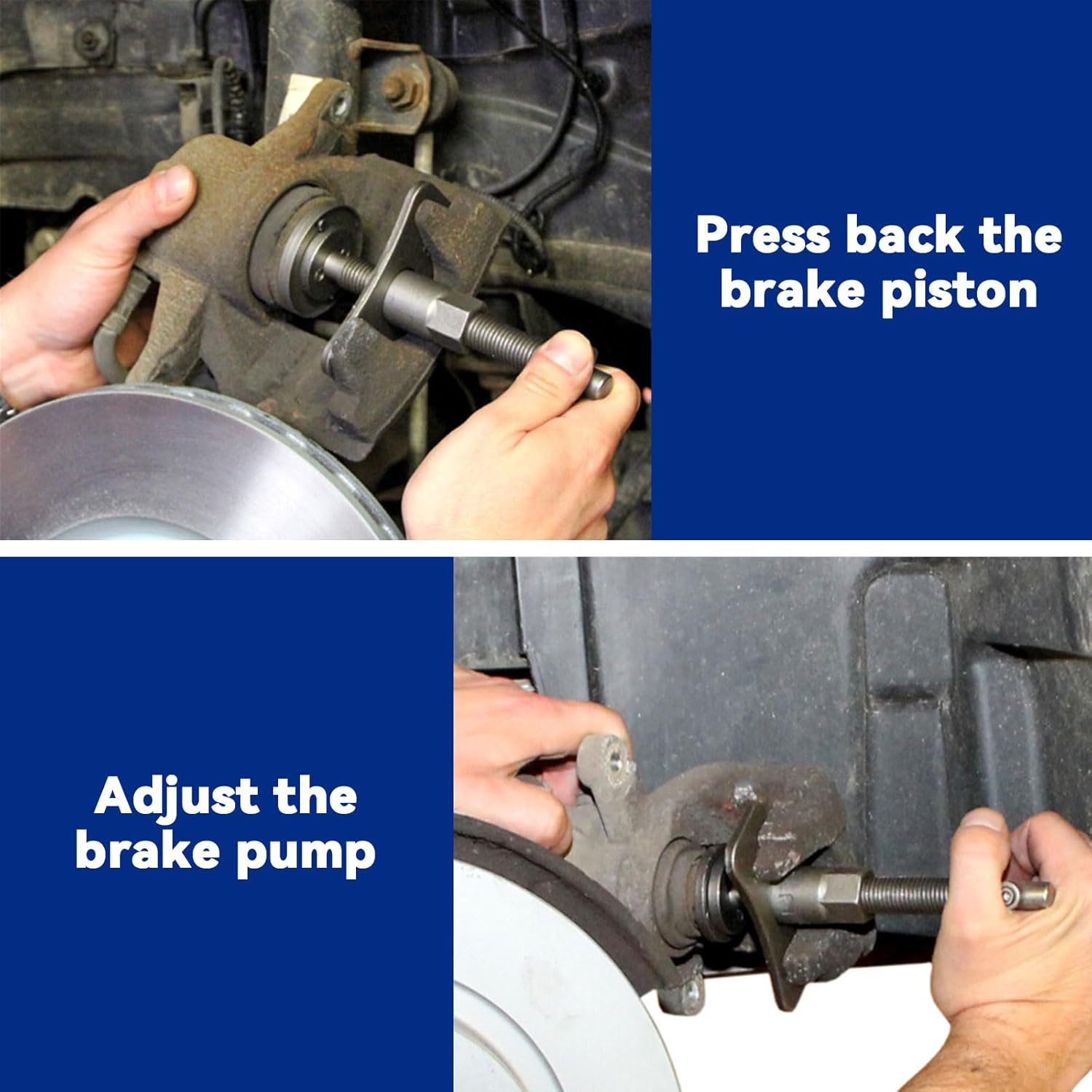 24Pcs Disc Brake Caliper Tool Set with Hooks Brake Tool Kit, Disc Brake Caliper Compression Tool, Caliper Piston Compressor Tool Includes 18 Adapters, Left/Right Thrust Bolts, Plates, Pad Replacement image number 3