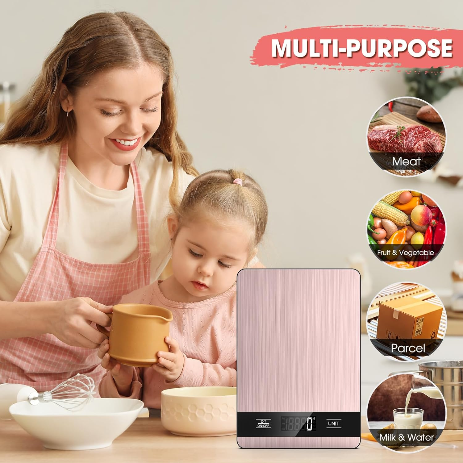 Mik-Nana Food Scale for Kitchen (Pink) - Silver image number 2