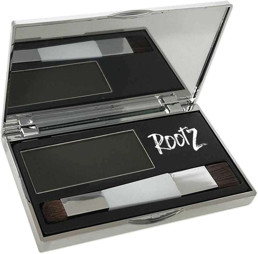 New! Rootz Grey Root Cover up Dark Brown Touch up for Grey Roots. Shape and Thicken Eyebrows Too. Unique Dual Action Brush - One Product - Two Uses
