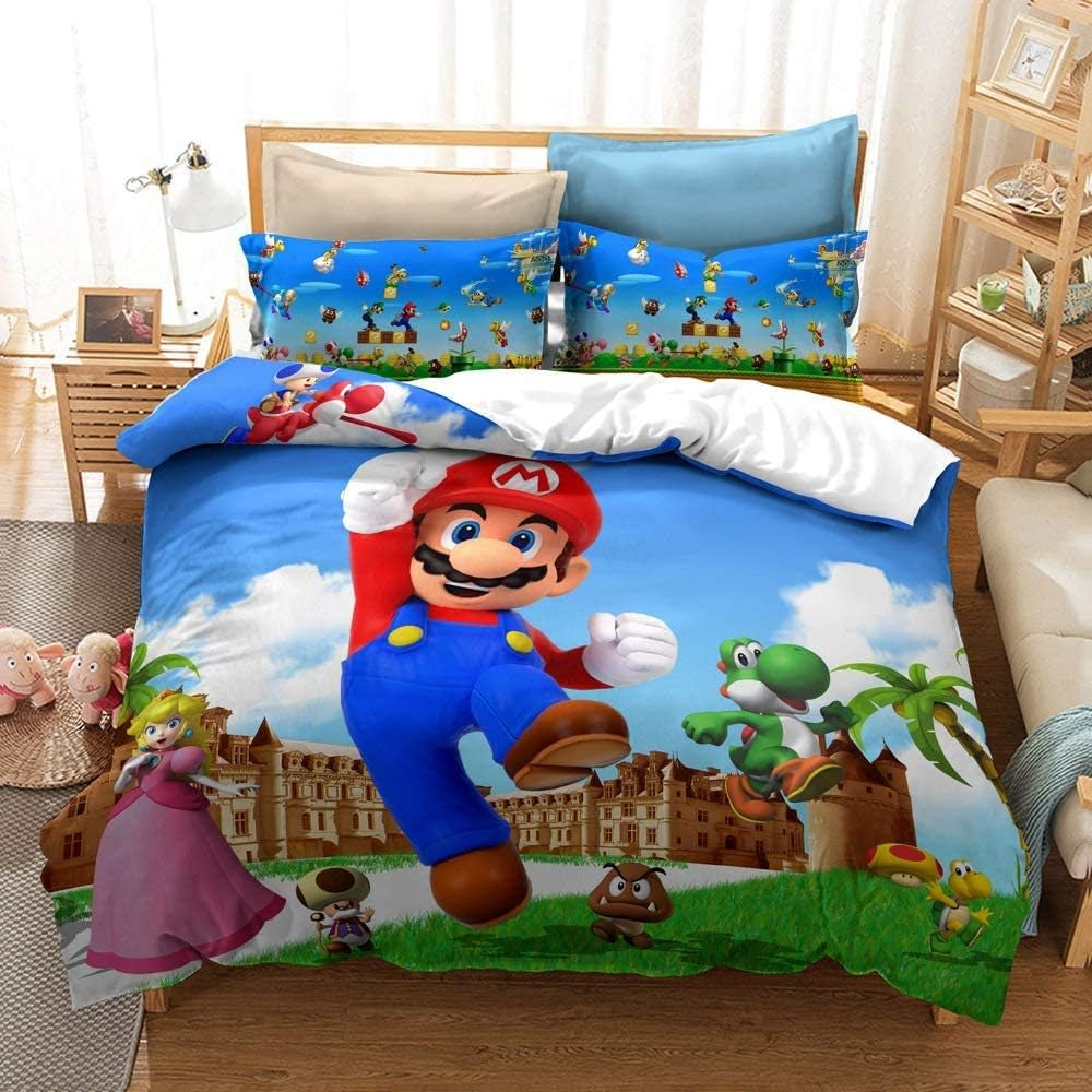 MULMF Super Mario Duvet Cover Set, 3 Piece Kids/Adult Bed Set Bedding Including 1 Duvet Cover and 2 Pillowcases Queen Size image number 3