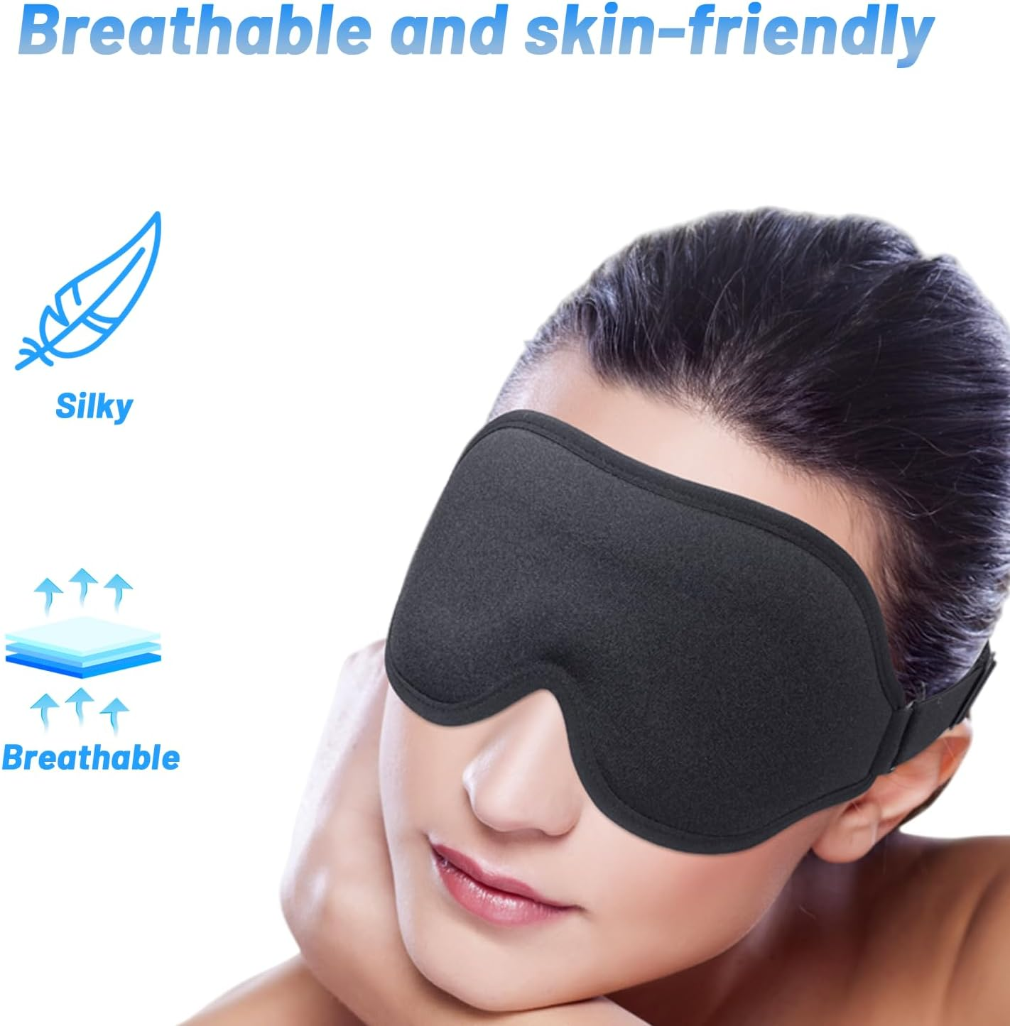 Sleep Mask for Men Women, Upgraded 3D Contoured Cup Eye Mask Blindfold, Block Out Light, Eye Mask with Adjustable Strap, Breathable & Soft for Sleeping, Yoga, Traveling (Black) - Black image number 4