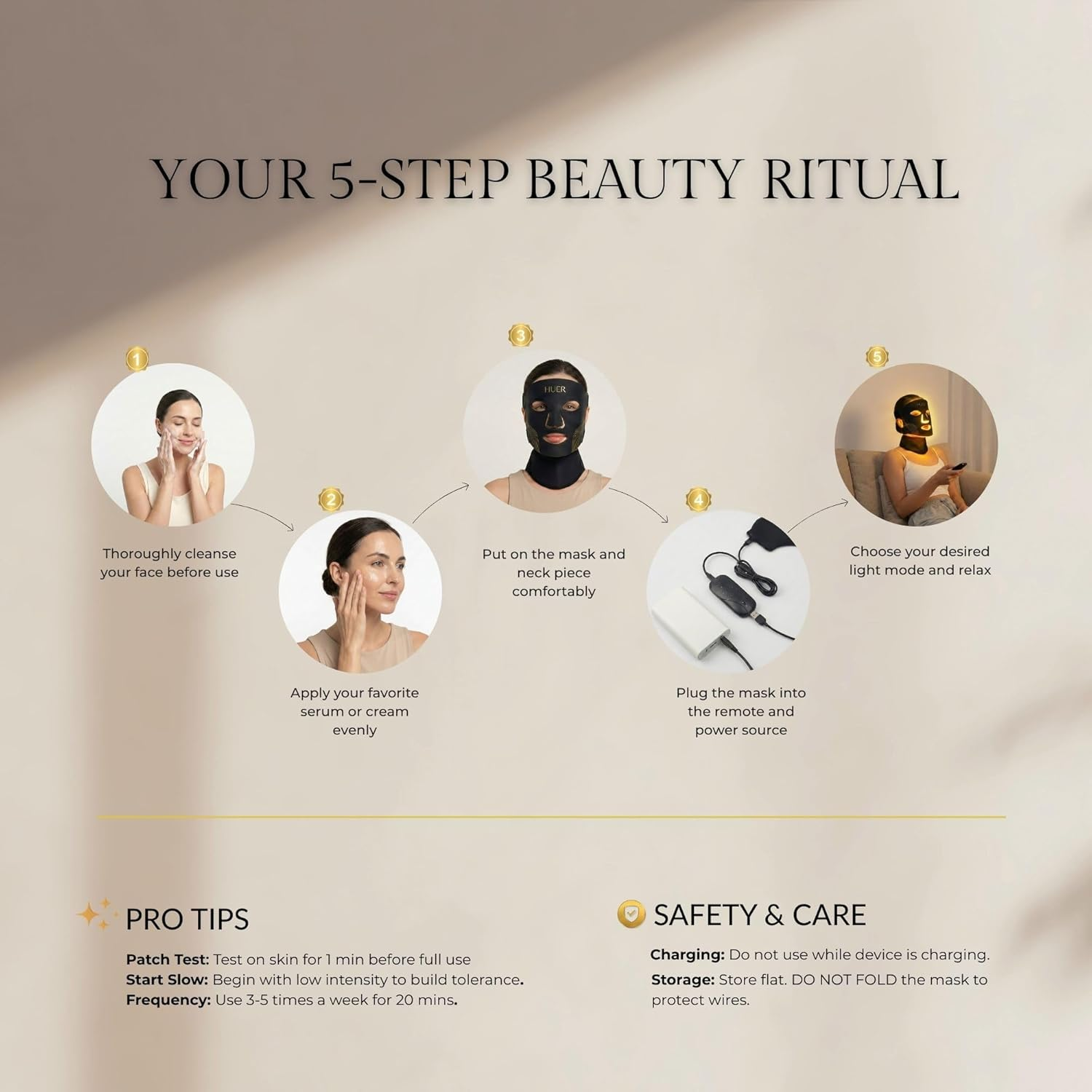 HUER LED Light Therapy Mask Face and Neck - Professional Red Light Therapy Device for Anti-Aging, Wrinkles & Pigmentation - Clinical Grade 309 Leds Face Mask for Glowing Skin & Sun Damage Repair image number 5