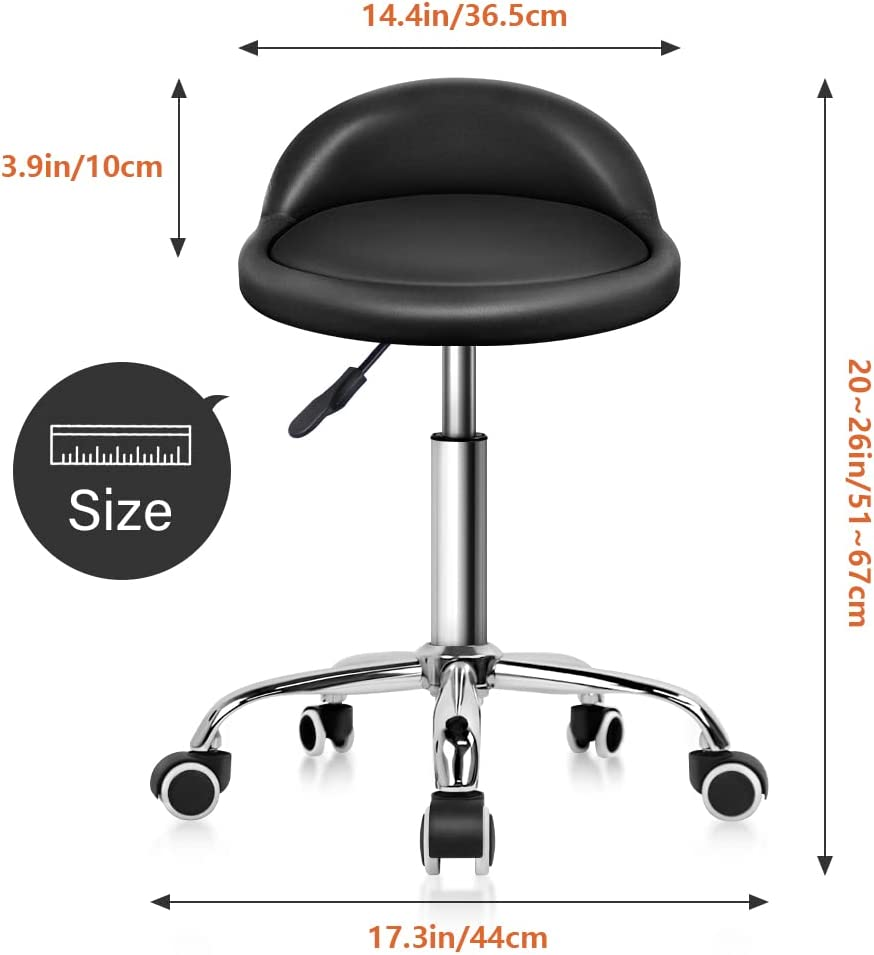 PU Leather round Rolling Stool with Back Rest Height Adjustable Swivel Drafting Work SPA Medical Task Chair with Wheels Black image number 5