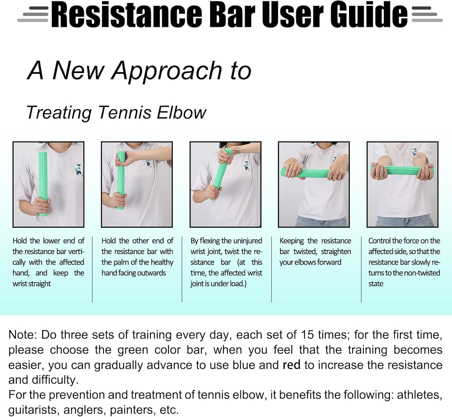 Flex Therapy Strengthener Bar for Tennis Elbow, 1Pcs Golfers Elbow, Tendonitis - Physical Therapy Resistance Bar for Wrist and Forearms Pain Relief (Blue) image number 2