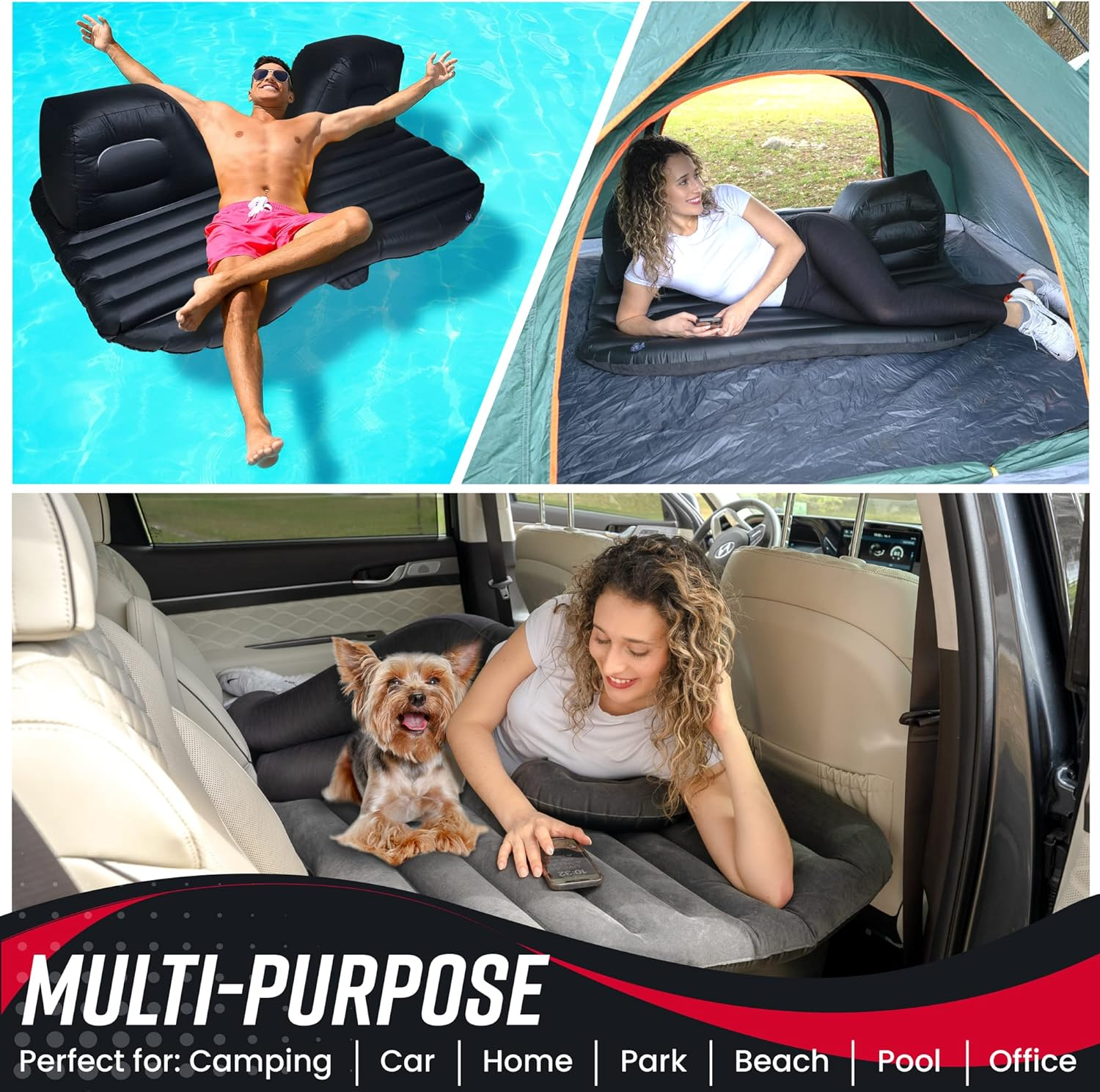 Vaygway Inflatable Car Air Mattress &ndash; Air Bed with Pump Kit &ndash; Back Seat Travel Air Mattress &ndash; Camping Vacation Blow up Bed - Sleeping Pad with 2 Pillows - Universal Car SUV Truck Fit image number 6