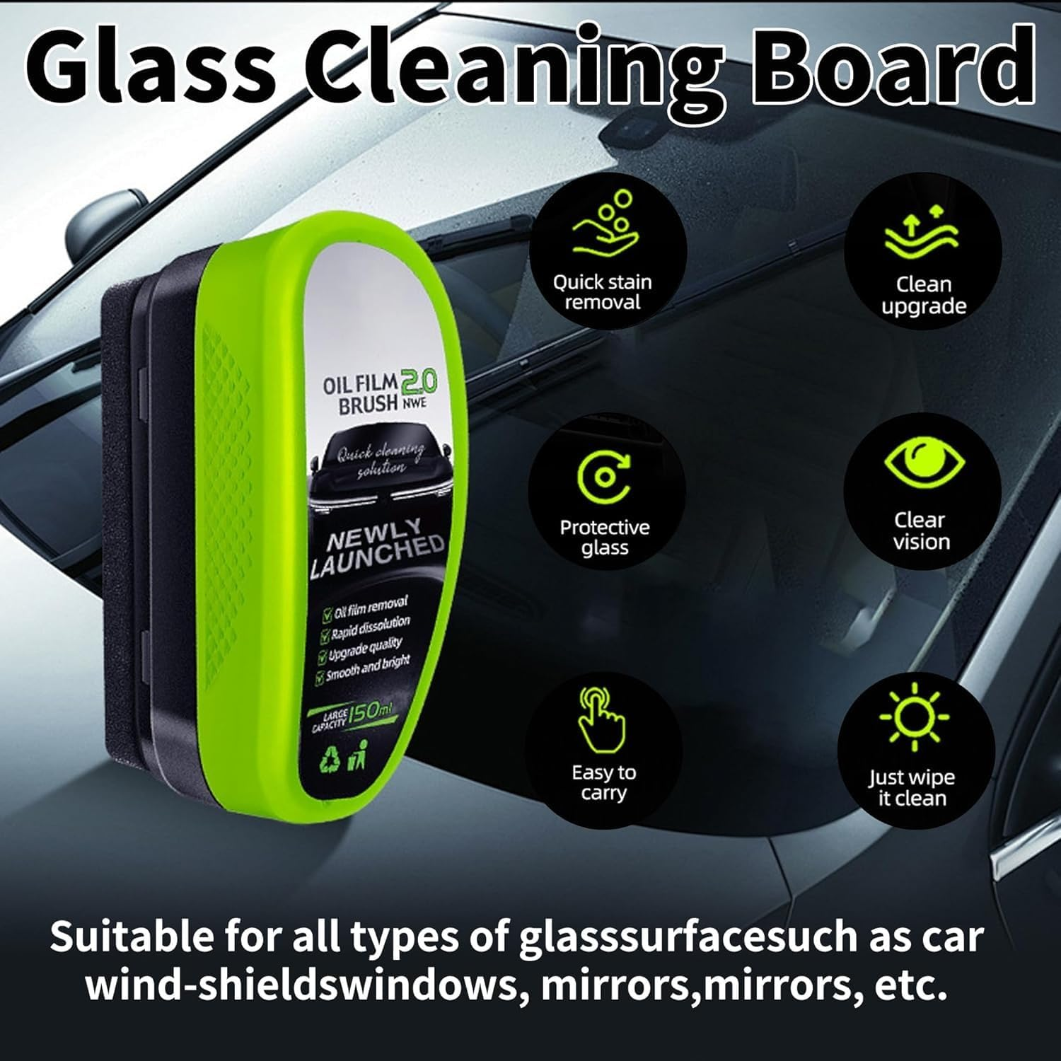 2025 Upgraded Oil Film Cleaning Brush - Clear Vision Windscreen Cleaner Tool with Dual-Scrubber Heads for Car/Suv/Ute Glass Squeegee Combo (3) image number 3