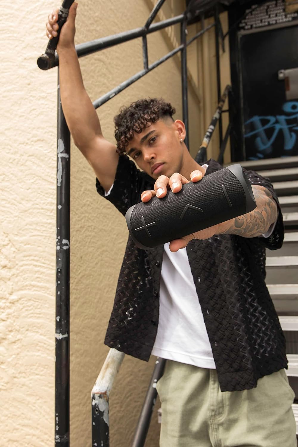 Blueant X2I Portable Bluetooth Speaker, 20W Powerful Sound, IP56 Splashproof, 12Hr Battery Life, Built-In Microphone, Duo Mode Wireless Pairing, AUX Input, Black - Black image number 4