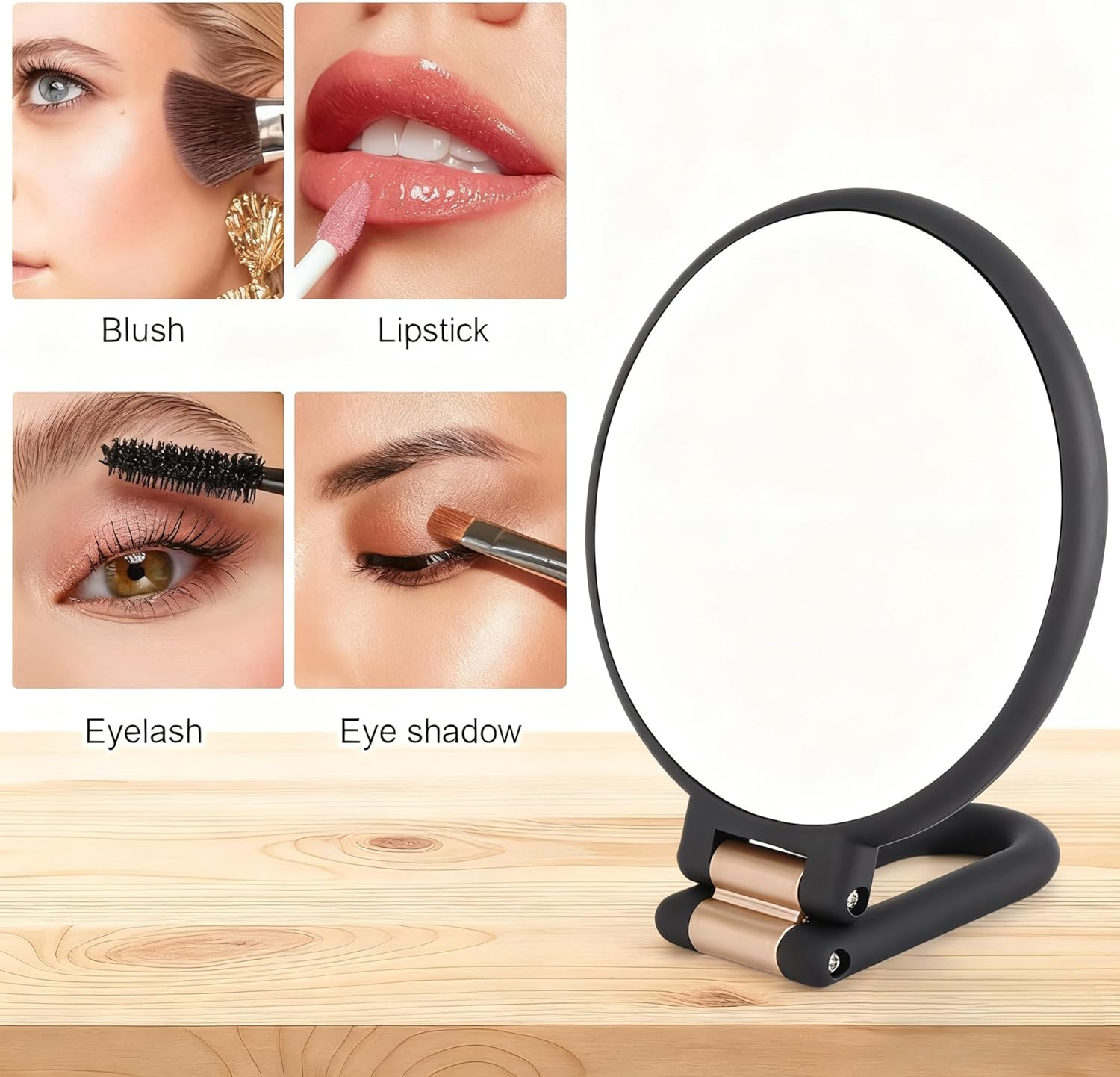 WLFADDY 1X 20X Magnifying Travel Mirror, Hand Mirror with Handle - Double Side Hand Held Mirror with 1X 20X Magnification & Foldable Handle, Portable Travel Makeup Hand Mirror for Women (Black) image number 5