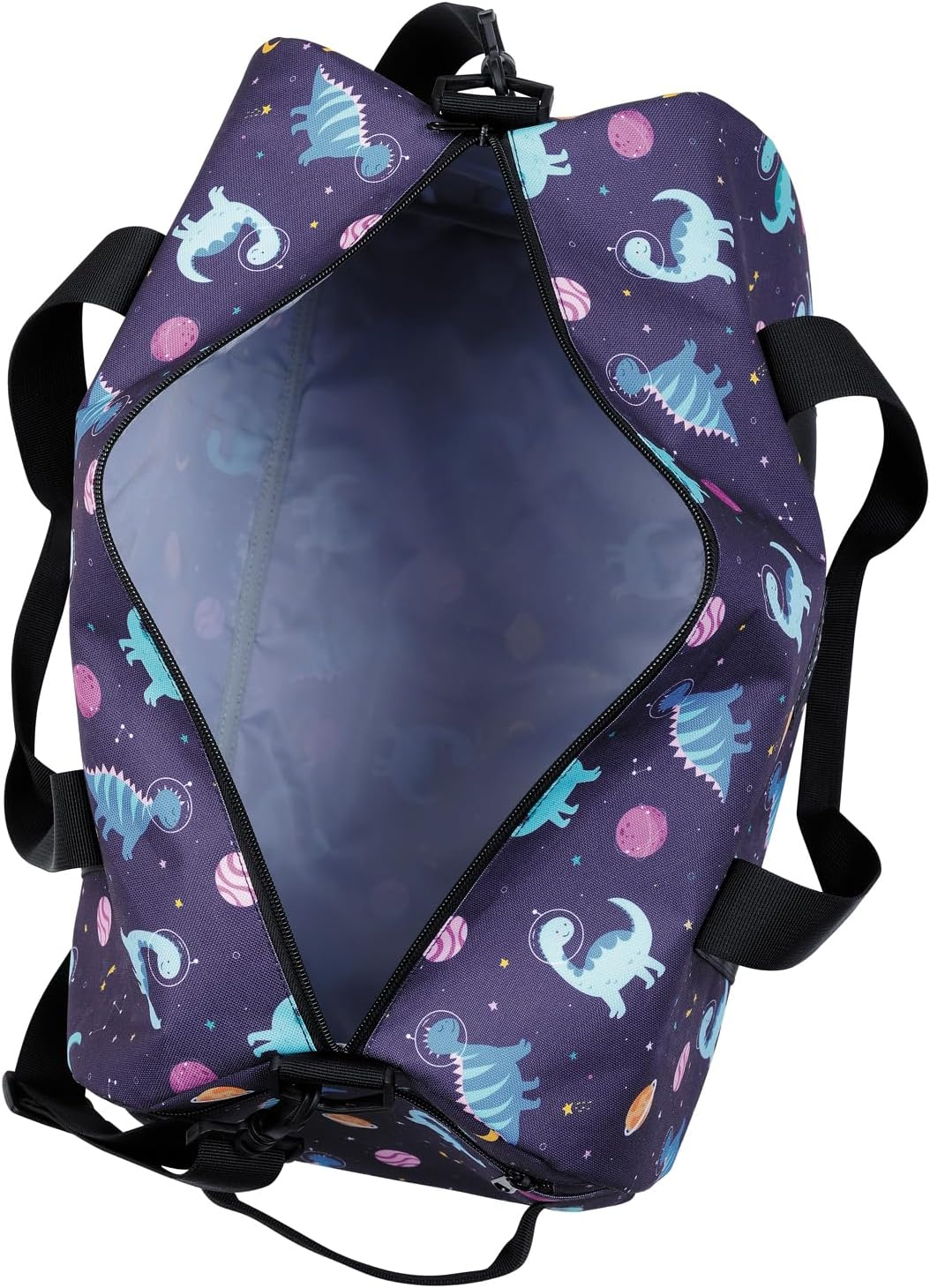 Kids Duffel Bag Overnight Bag for Boys and Girls Weekender Carry-On Personalized Tote for Traveling Gym Sport Dance, Multicolor, Dinosaur Navy image number 3