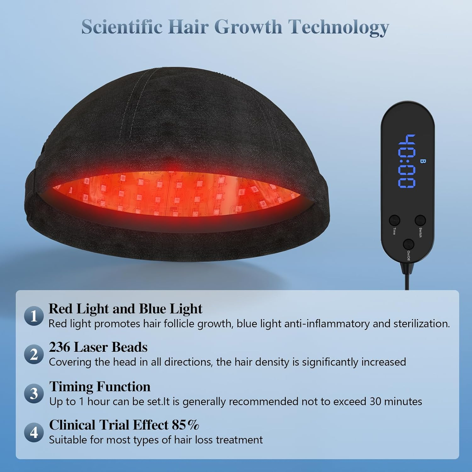 KTS Red Light Therapy Hair Growth Helmet, 236 Diodes Hair Growth Cape, FDA Cleared Hair Growth Device, Hair Loss Treatment for Men and Women Thinning Hair, Restore Hair Thickness image number 3