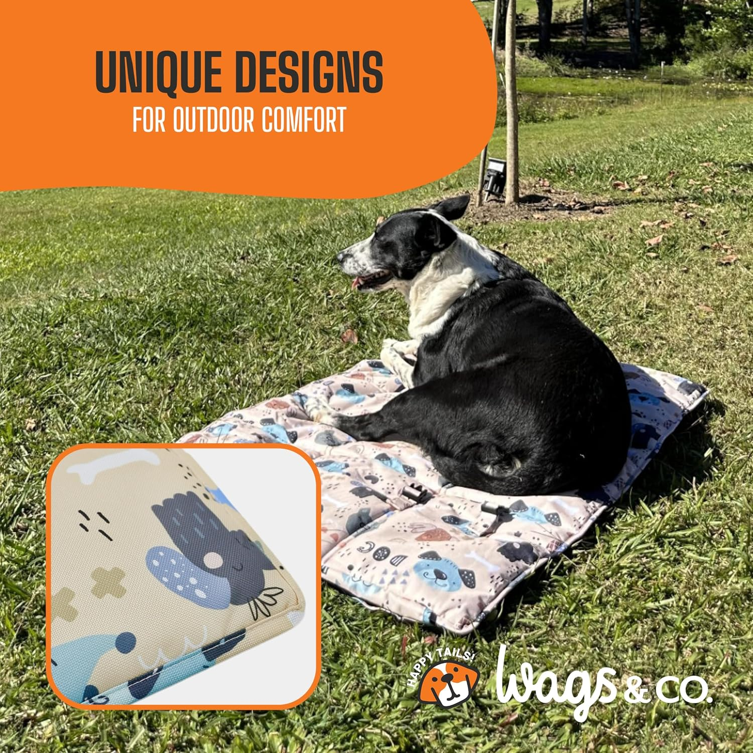 Canine COOSH - Outdoor Folding Dog Travel Mat - 70 X 100Cm. Durable, Easy-To-Clean, Portable Dog Bed for Beach, Bush, Camping, Travel, with Clip-On Carry Strap. (Happy Hounds) image number 5