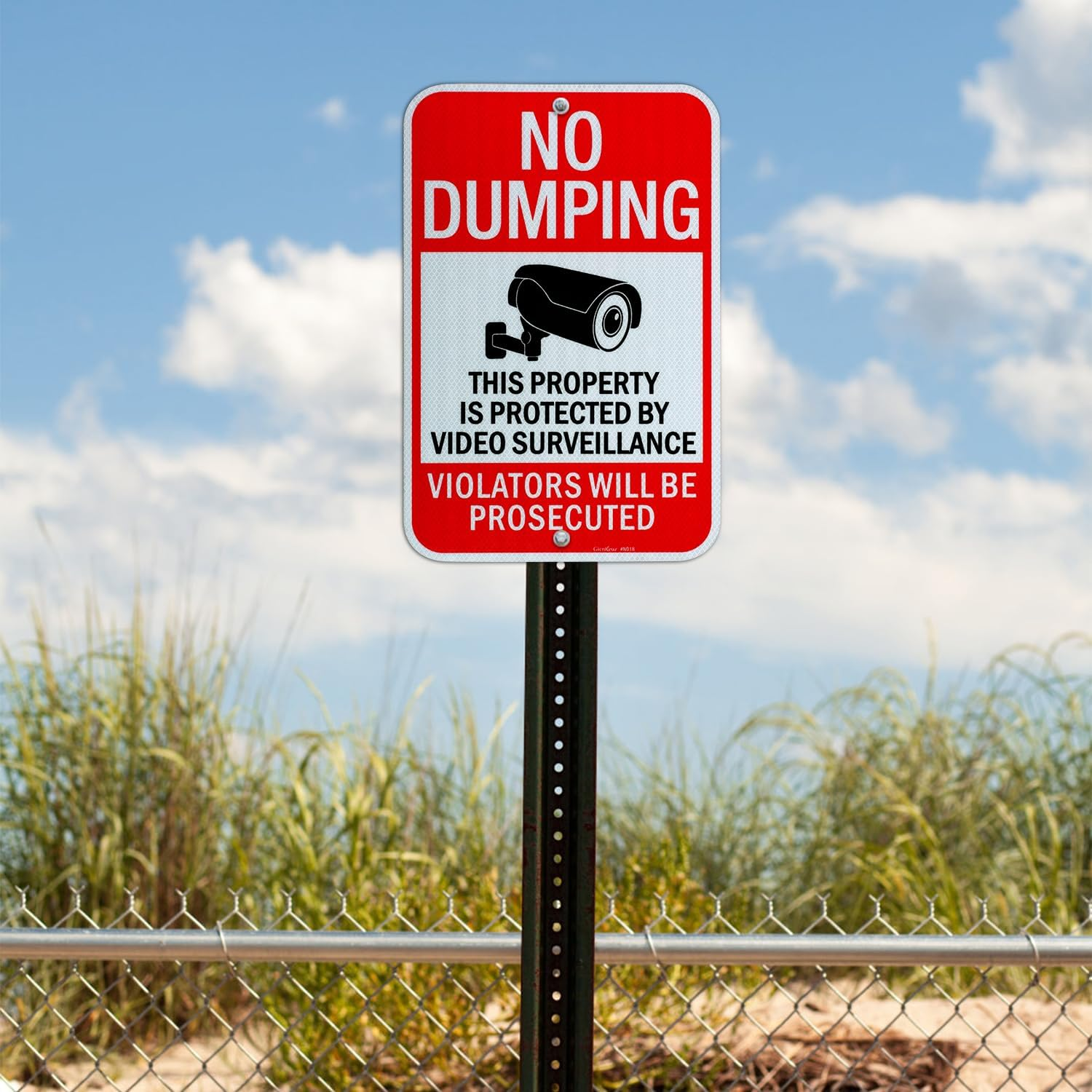 Gicnkeuz Large No Dumping Signs Private Property, 18 X 12 Inches Video Surveillance Protected, Violators Will Be Prosecuted Signs, Engineer Grade Reflective Aluminum, Fade Resistant, Easy to Mount （2 - Pack） image number 2