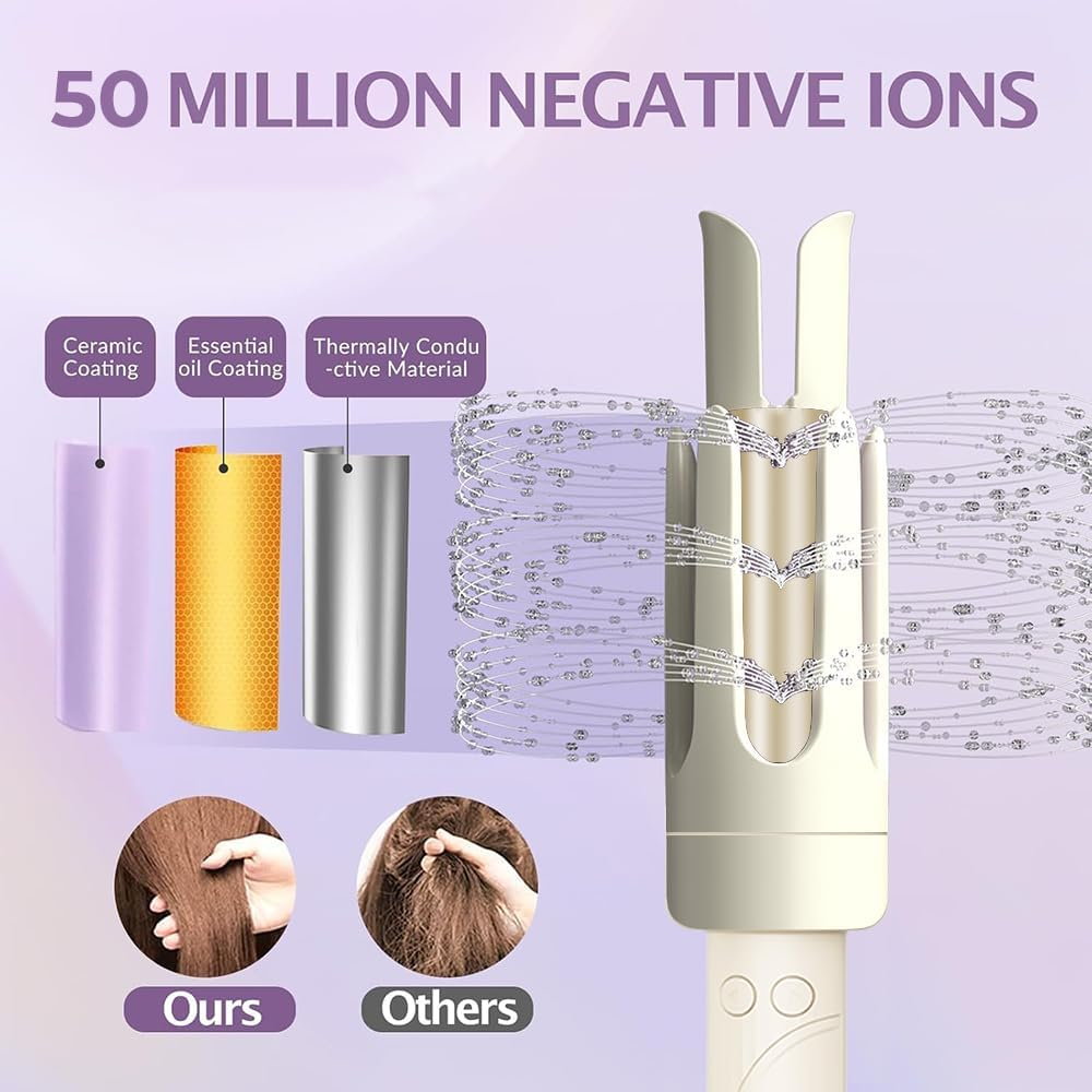 Frafuo Automatic Curling Iron-32Mm Automatic Rotating Hair Curler with LCD Display-4 Temperature Adjustable Temperature Ceramic Crimper Auto Hair Curling Wand for Medium/Long, Beige image number 6