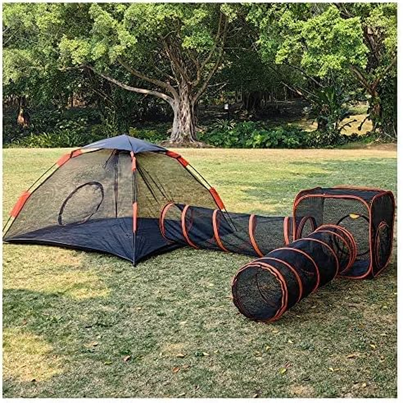 Pet Cat and Dog Tunnel Tent, 4 in 1 Portable Cat Playpen with Cat Tunnel, Outdoor Cat Enclosures Pop up Pet Tent, Foldable Playhouse for Cats, Rabbits Ferrets, Small Animals, Outside image number 2